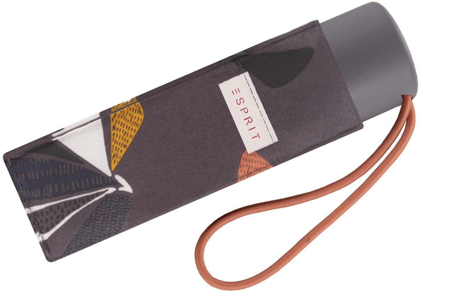 Esprit Taschenregenschirm kleiner, handlicher Schirm für Damen, bedruckt mit Blättern, leicht, mit Handöffner