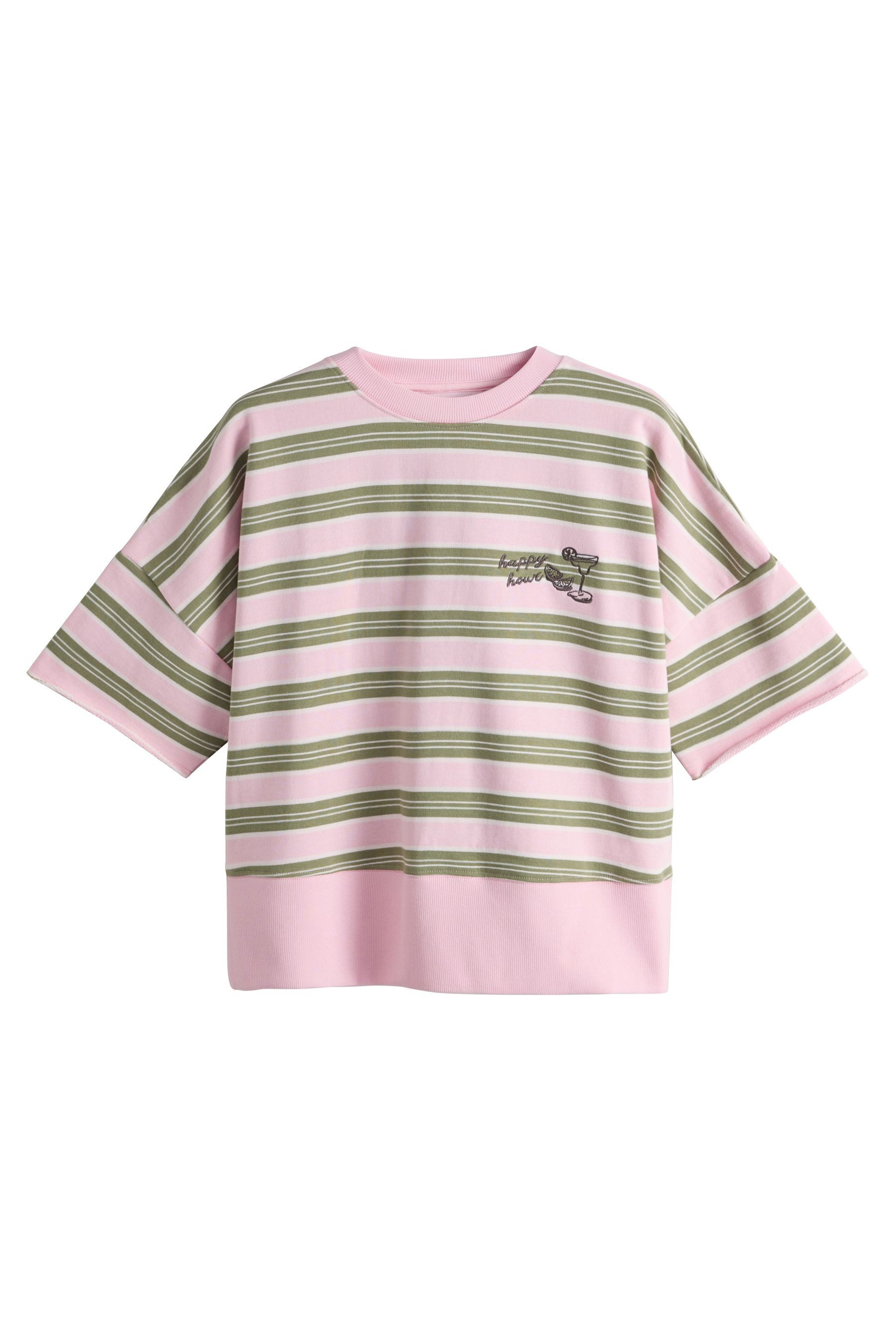 Next Sweater Gestreiftes Kurzarm-Sweatshirt Happy Hour, Petite (1-tlg)