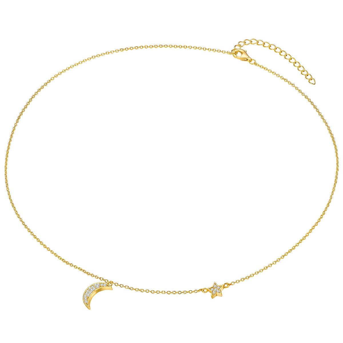 Rafaela Donata Silberkette Mond, Stern gelbgold, aus Sterling Silber