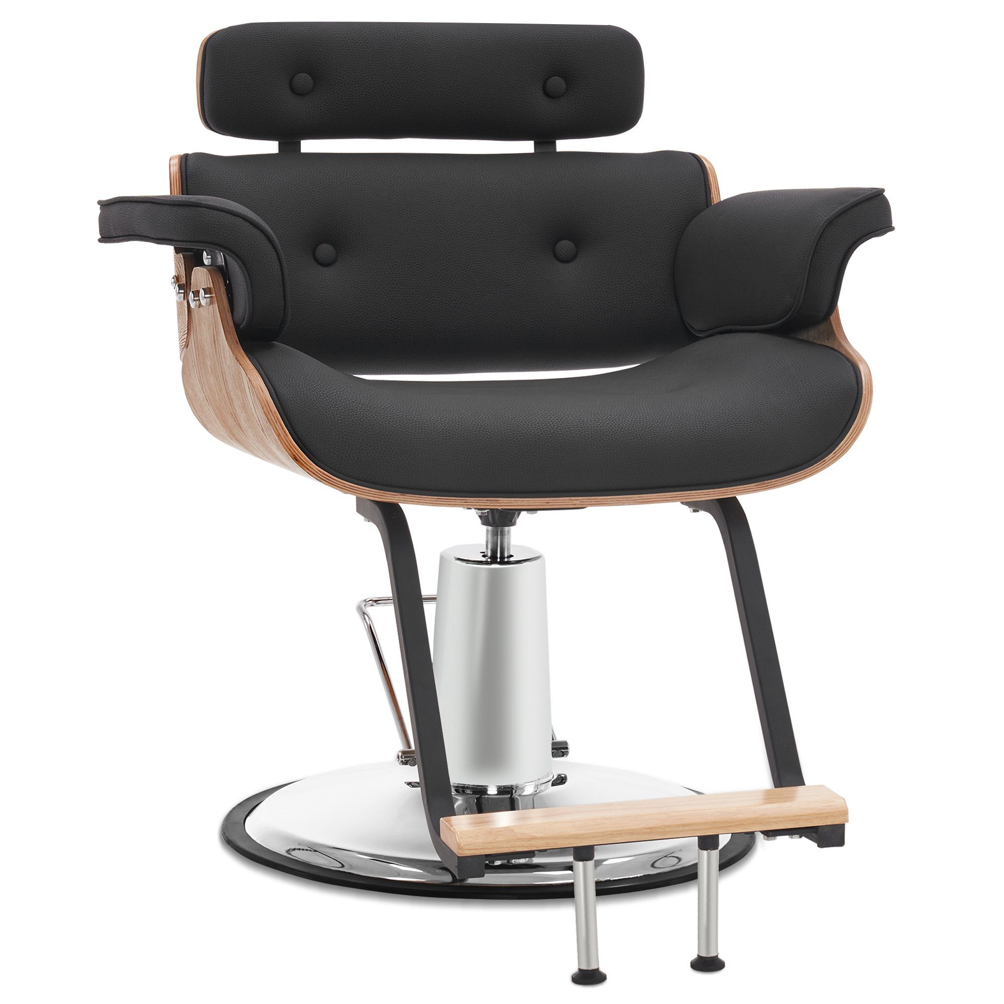 Barberpub Stuhl 8261, Kunstleder Friseurstuhl Damen, Schwarz Friseursessel Kunstleder Barberpub Retro, Retro Höhenverstellbar Herren für Vintage