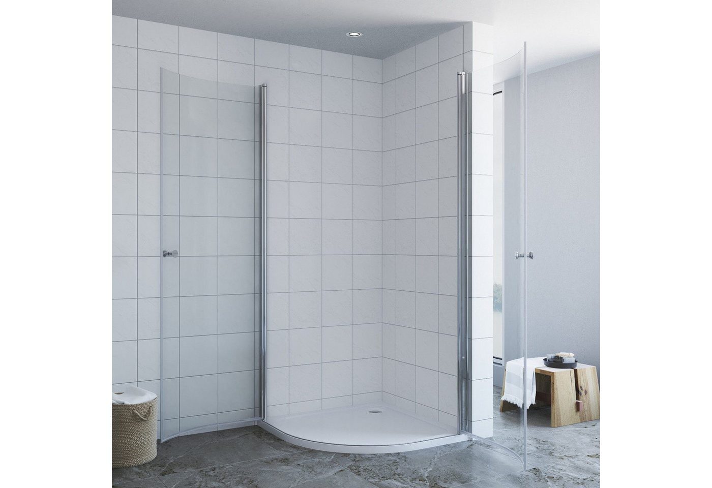 Thumbnail - AQUALAVOS Eckdusche Duschabtrennung 90x90 cm Viertelkreis Runddusche mit doppelt Drehtüren, BxT: 90x90 cm, aus klar 6mm ...