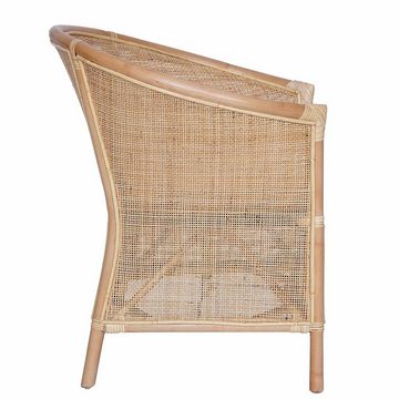 Casa Moro Rattanstuhl Rattansessel Sumatra Natur mit Sitzkissen Loungesessel halbrund, aus hochwertigen Natur-Rattan geflochten