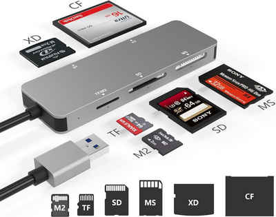 ERHWIO Speicherkartenleser Fünf in einem Kartenleser USB 3.0,5Gps Hochgeschwindigkeits,Aluminium, Gleichzeitiger 5-Kartenleser, TF (Micro SD) /SD/MS/M2/XD/CF