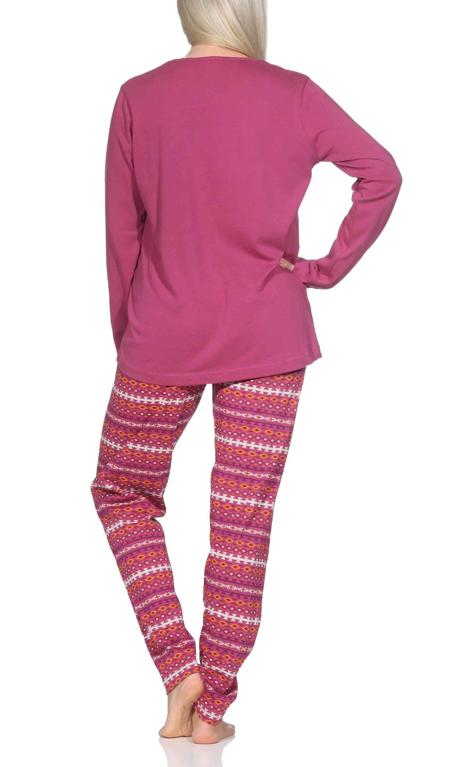 Normann Pyjama Normann Damen langarm Schlafanzug Pyjama im wunderschönen Ethnolook – Bild 3 von 5