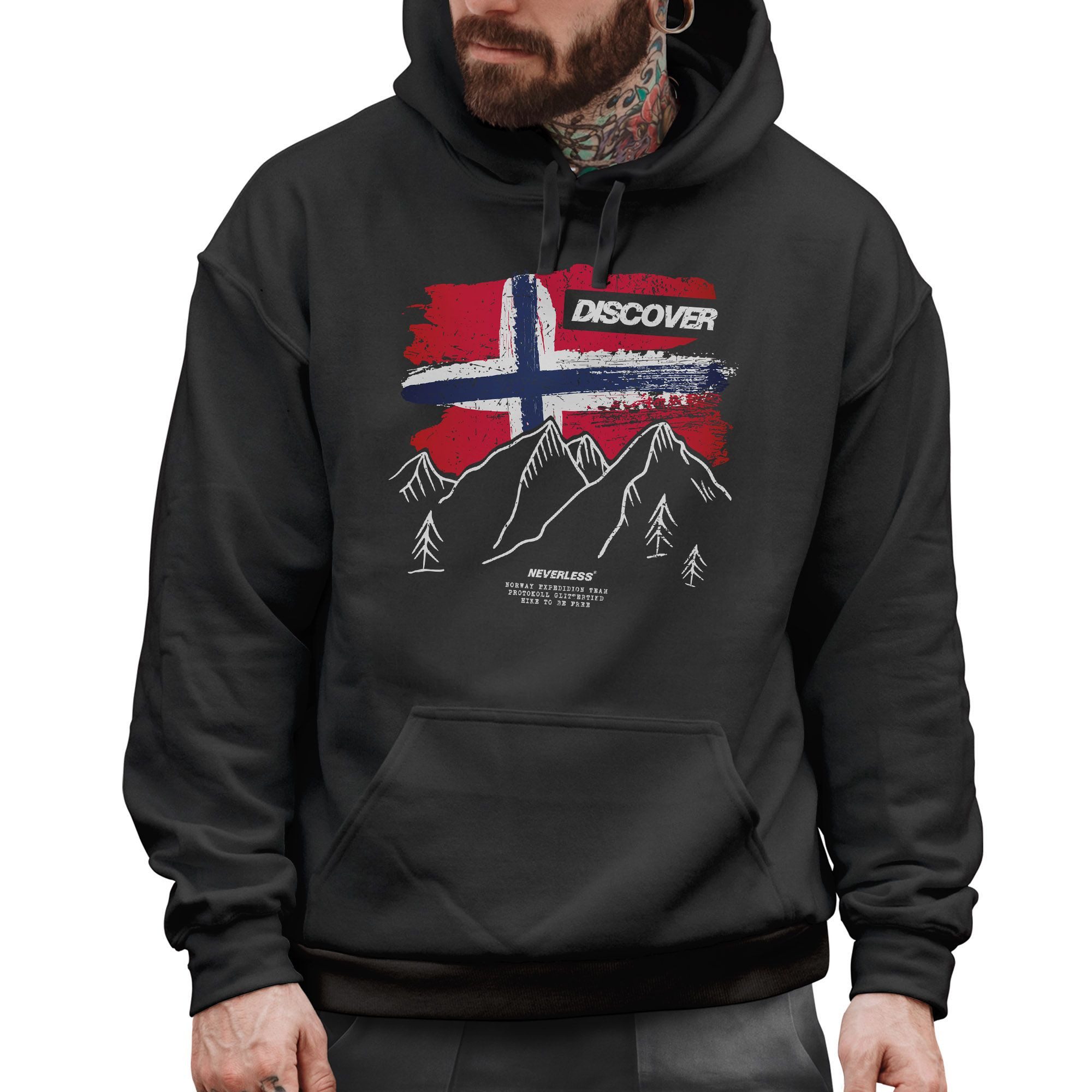 Neverless Hoodie Hoodie Herren Frontprint Norwegen Flagge Berge Discover Au günstig online kaufen