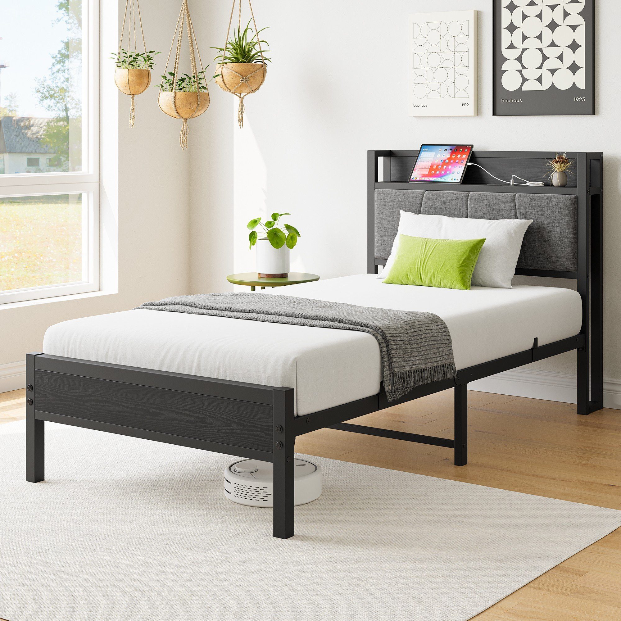 STILVORA Jugendbett Metallbett 90x200 Gepolstertes Kopfteil Bettgestell bet günstig online kaufen