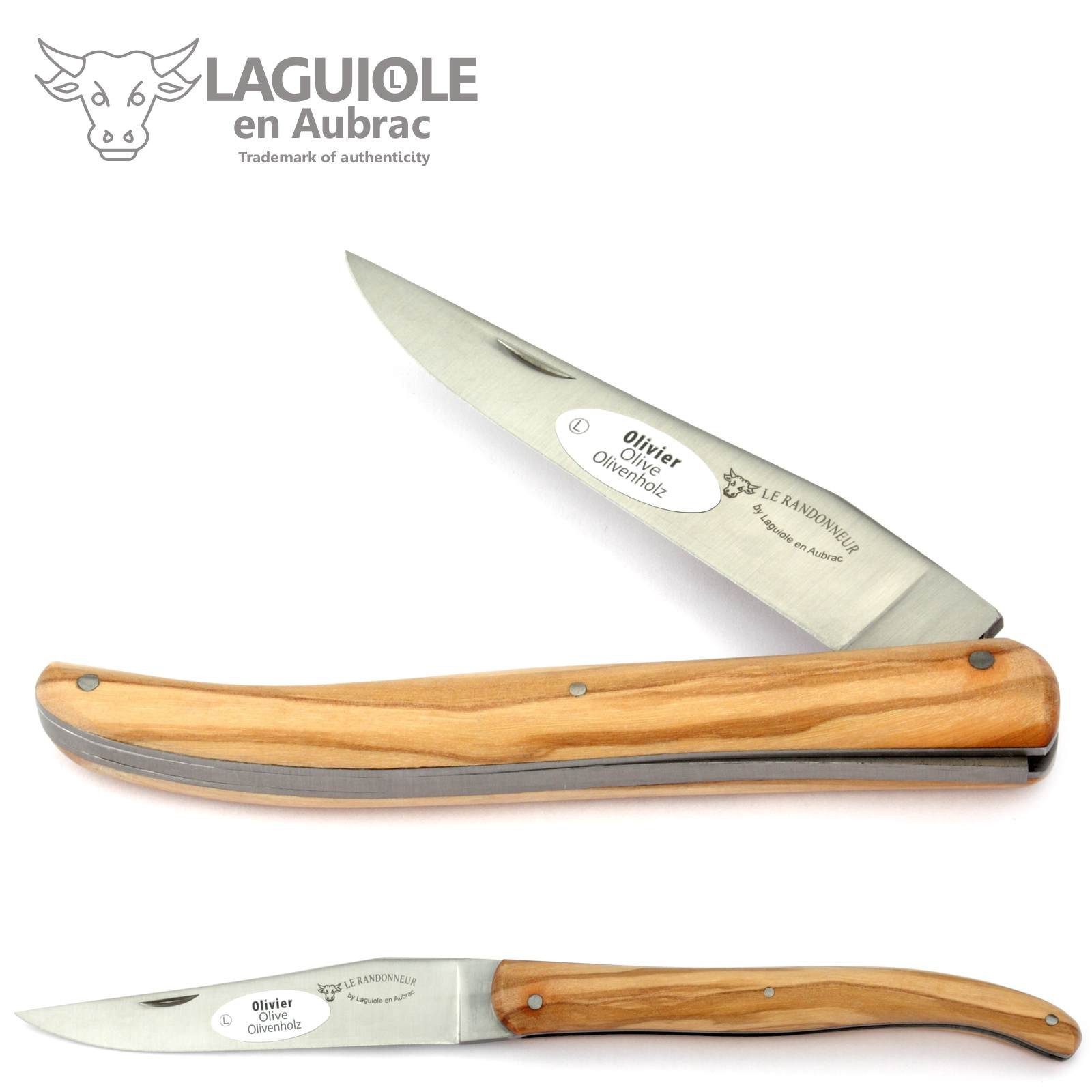 Laguiole en Aubrac Taschenmesser L0512RLIL, "Randonneur" - Griff 12cm Olivenholz - Feder unverziert - Stahl matt