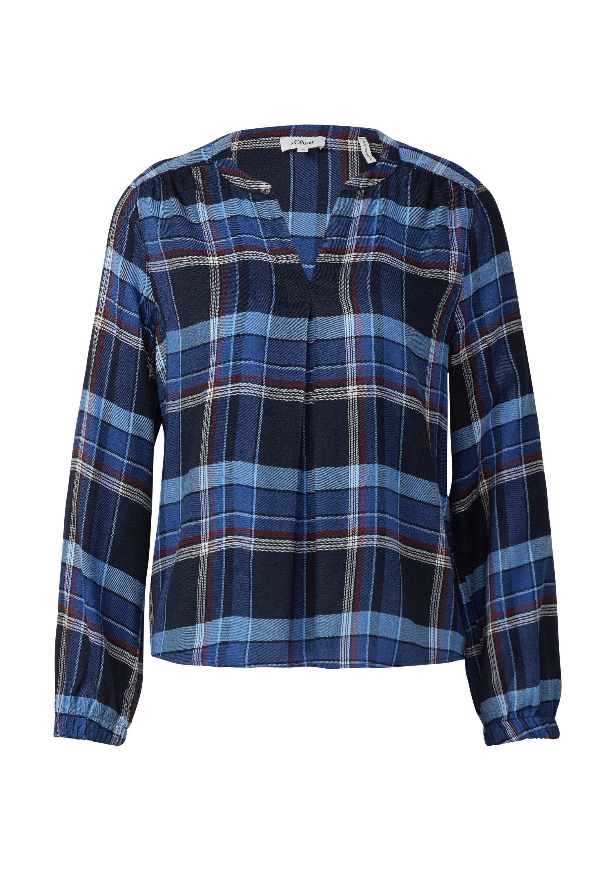 s.Oliver Langarmbluse Bluse Karo-Bluse mit Faltendetail und elastischen Ärm günstig online kaufen