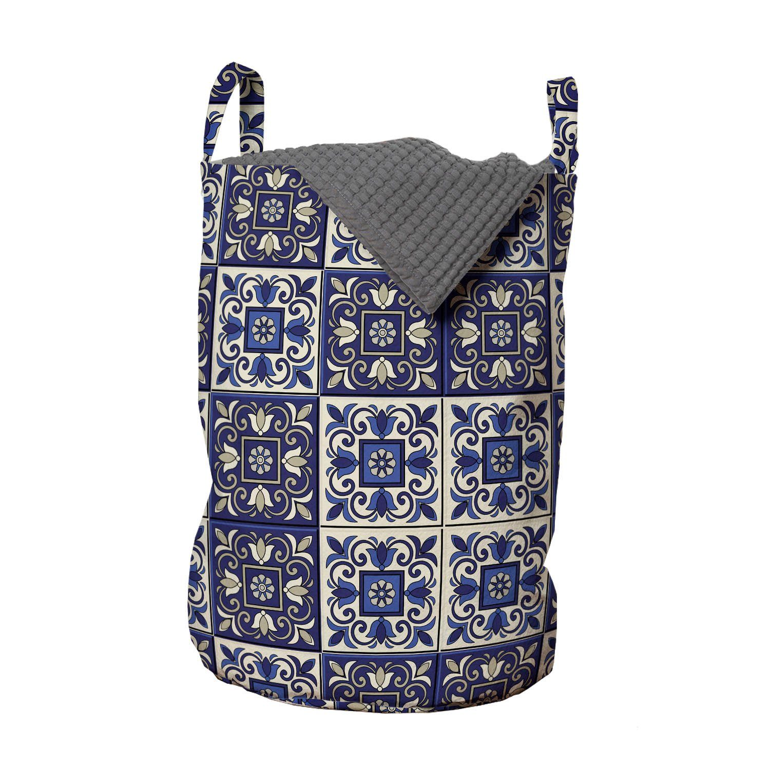 Abakuhaus Wäschesäckchen Wäschekorb mit Griffen Kordelzugverschluss für Waschsalons, marokkanisch Squares Azulejos