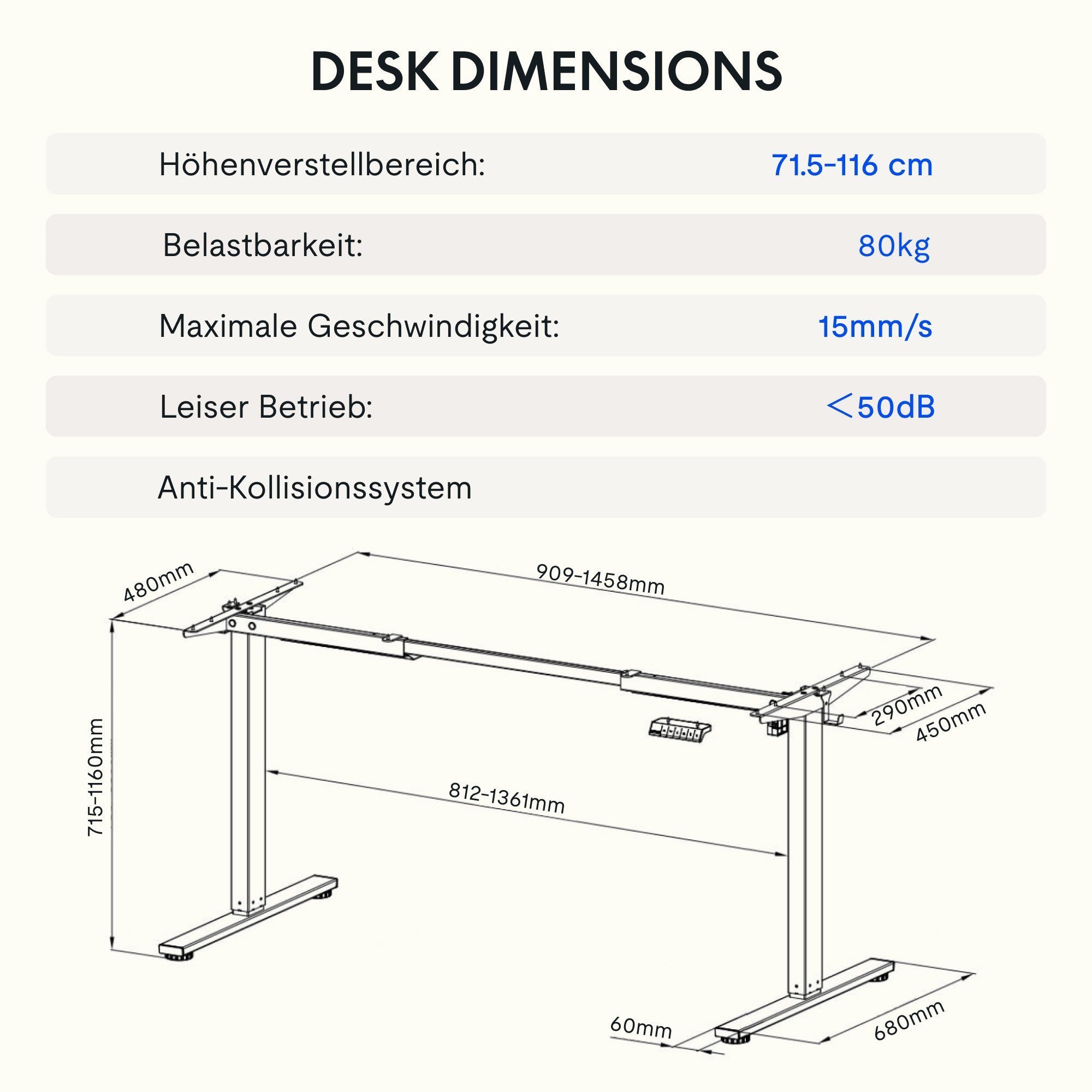 FLEXISPOT Schreibtisch Elektrisch höhenverstellbares Tischgestell, Schwarz/Weiß/Grau/Mousse (1-St., 4 Höhen-Speicherplätze, Anti-Kollisionssystem), Einfache Bed – Bild 5 von 5