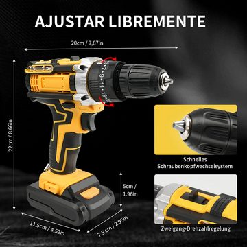 LifeImpree Akku-Bohrschrauber Akkuschrauber 21V, Akku Bohrschrauber, 2 Gang, 25+3 Drehmomentstufen, max. 1850,00 U/min, Mit 1500 mAh Akkus und Zubehör, 45Nm Drehmoment Max, 10mm Bohrfutter