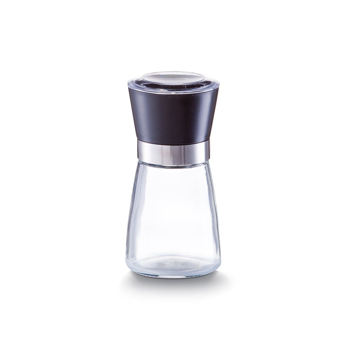 Zeller Present Glas Salz-/Pfeffermühle, Glas/ABS/Edelstahl, klein, schwarz, 160 ml, Ø6,5 x 13,6 cm