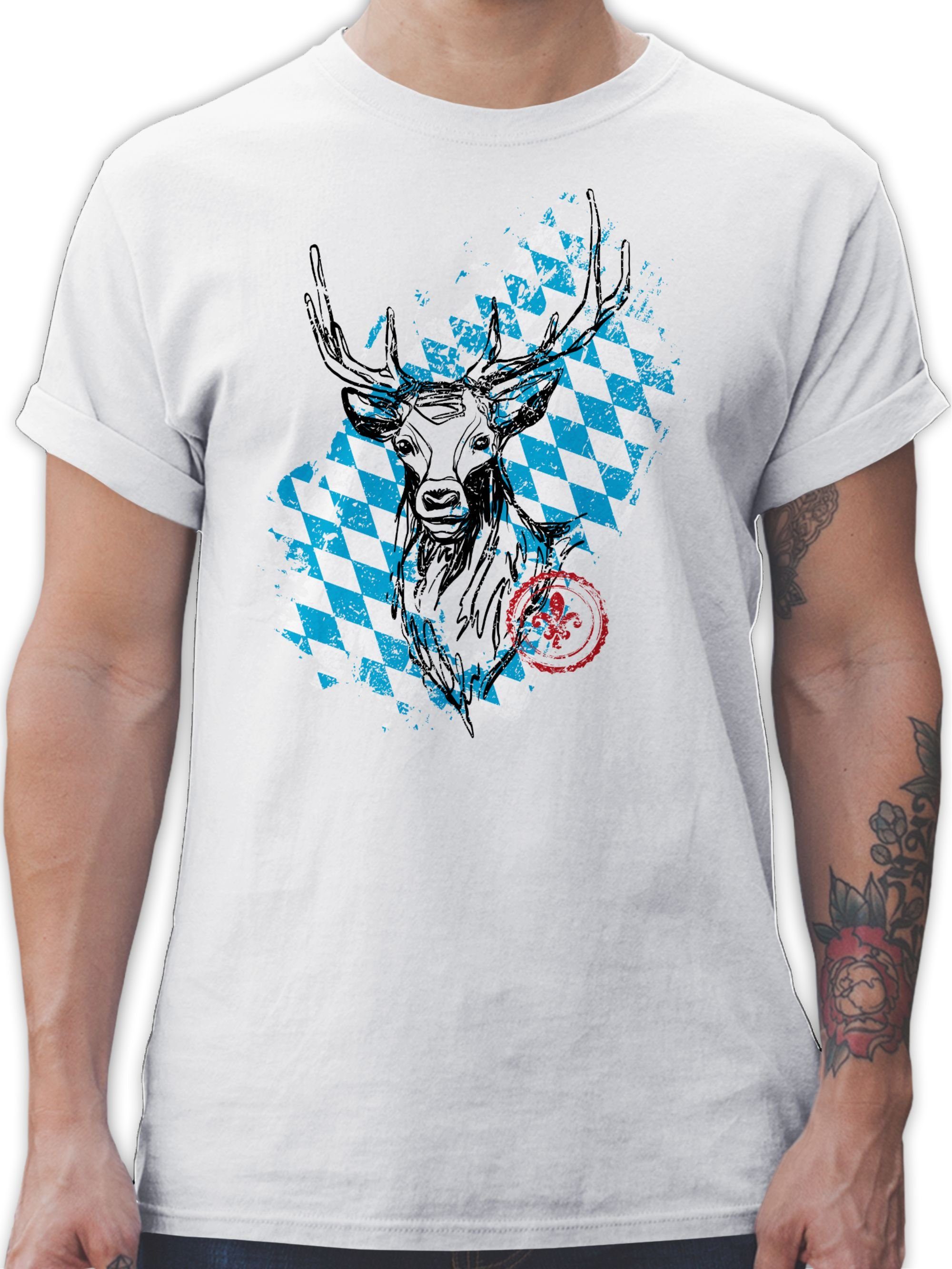 Oktoberfest für Hirsch Mode T-Shirt mit Weiß 3 Herren Shirtracer Wappen bayrischem