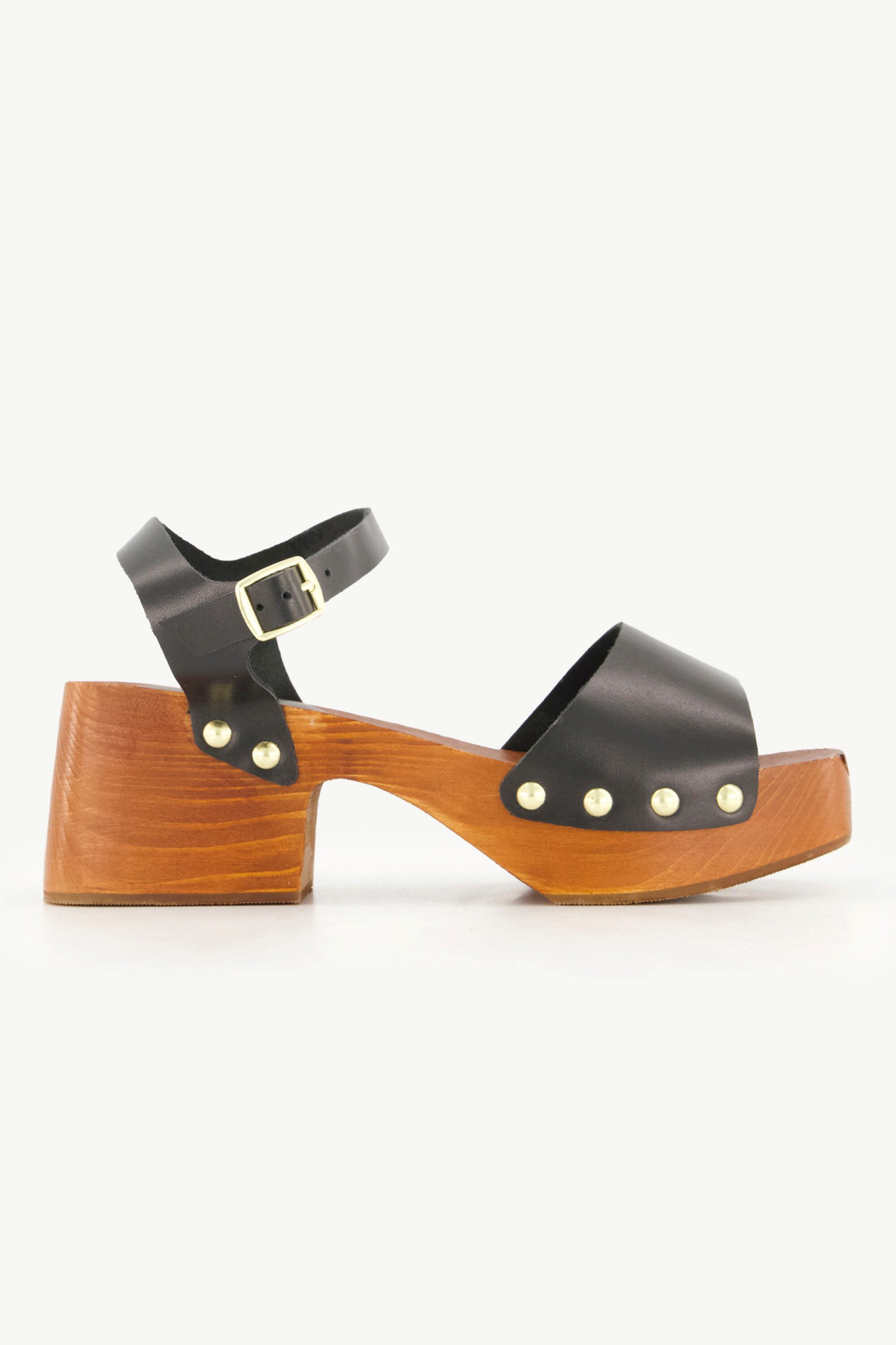 Ulla Popken Leder-Clog-Sandaletten Nieten Holzsohle Sandalette günstig online kaufen