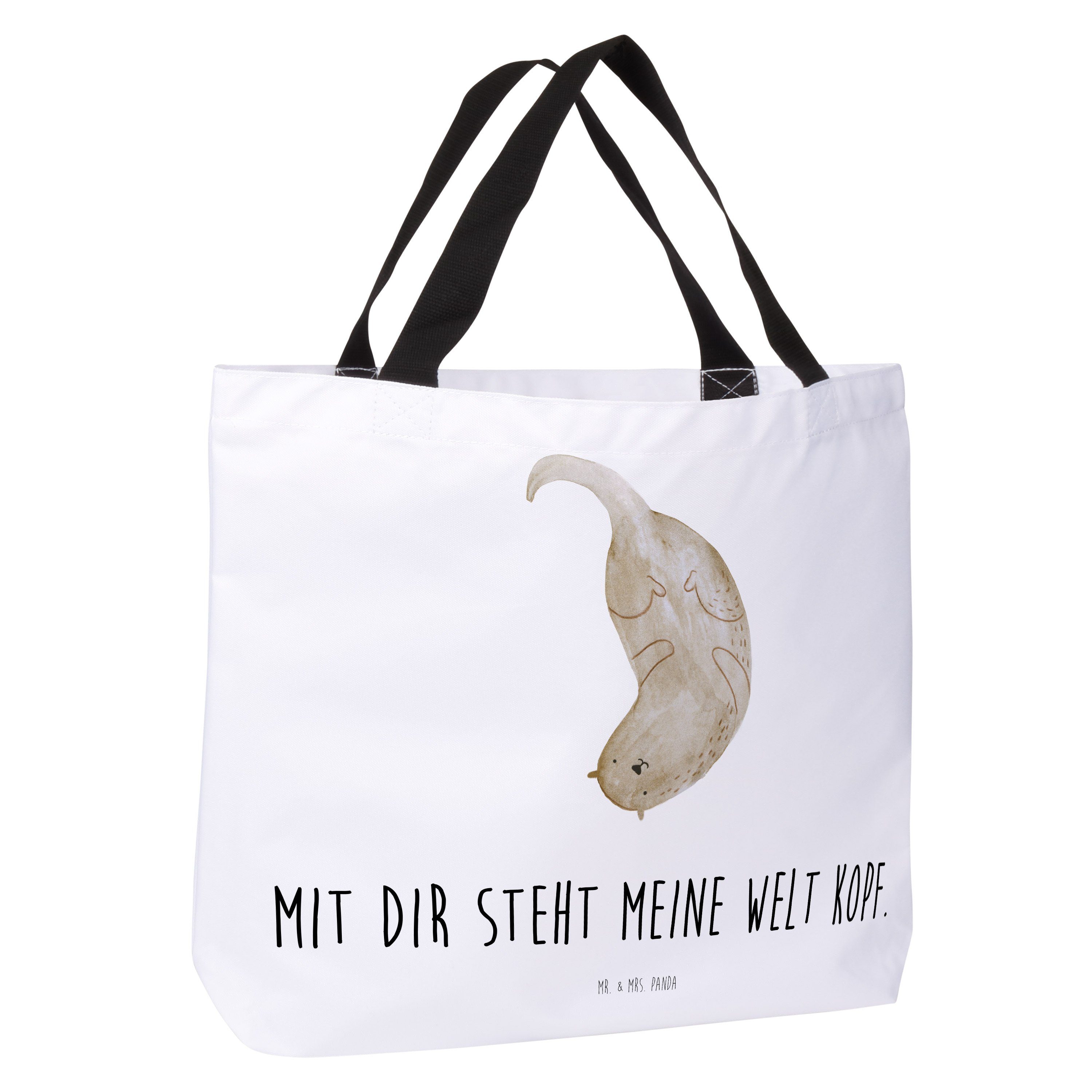 niedlich, Geschenk, Otter Fischotte & - Freizeittasche, Panda Mr. (1-tlg) Mrs. Weiß Shopper kopfüber -