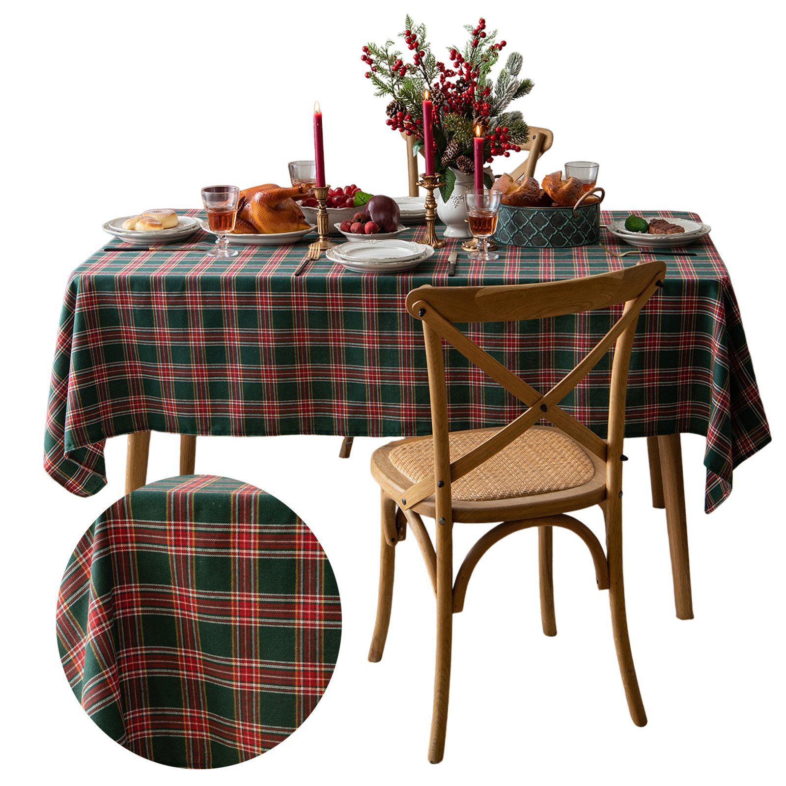 BTTO Tischdecke Weihnachten Tischdecke, Karierte Tischdecke Quadratisch, Weihnachtstischdecke für Weihnachts Party Dekoration