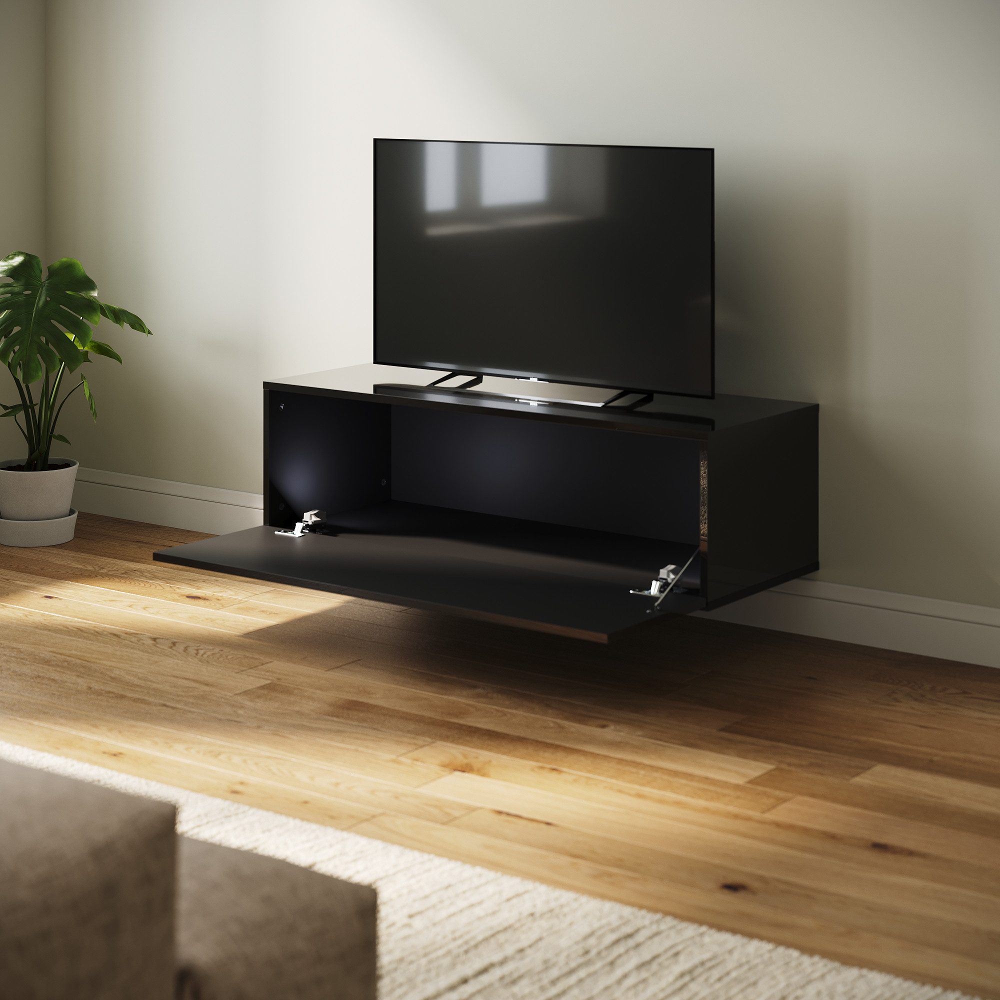 SONNI Lowboard Lowboard TV Hängend Weiß/ Schwarz TV Schrank in Wohnzimmer (Packung), 100-200cm tv schrank in wohnzimmer für 35''- 45'' Fernseher