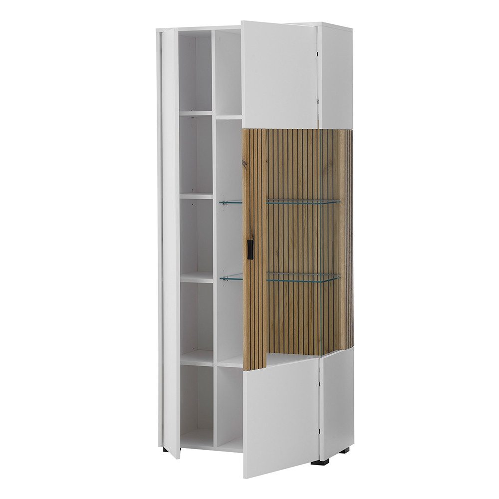 Lomadox Vitrine HUNTER-61 Vitrine Standvitrine Schrank weiß matt Eiche geri günstig online kaufen