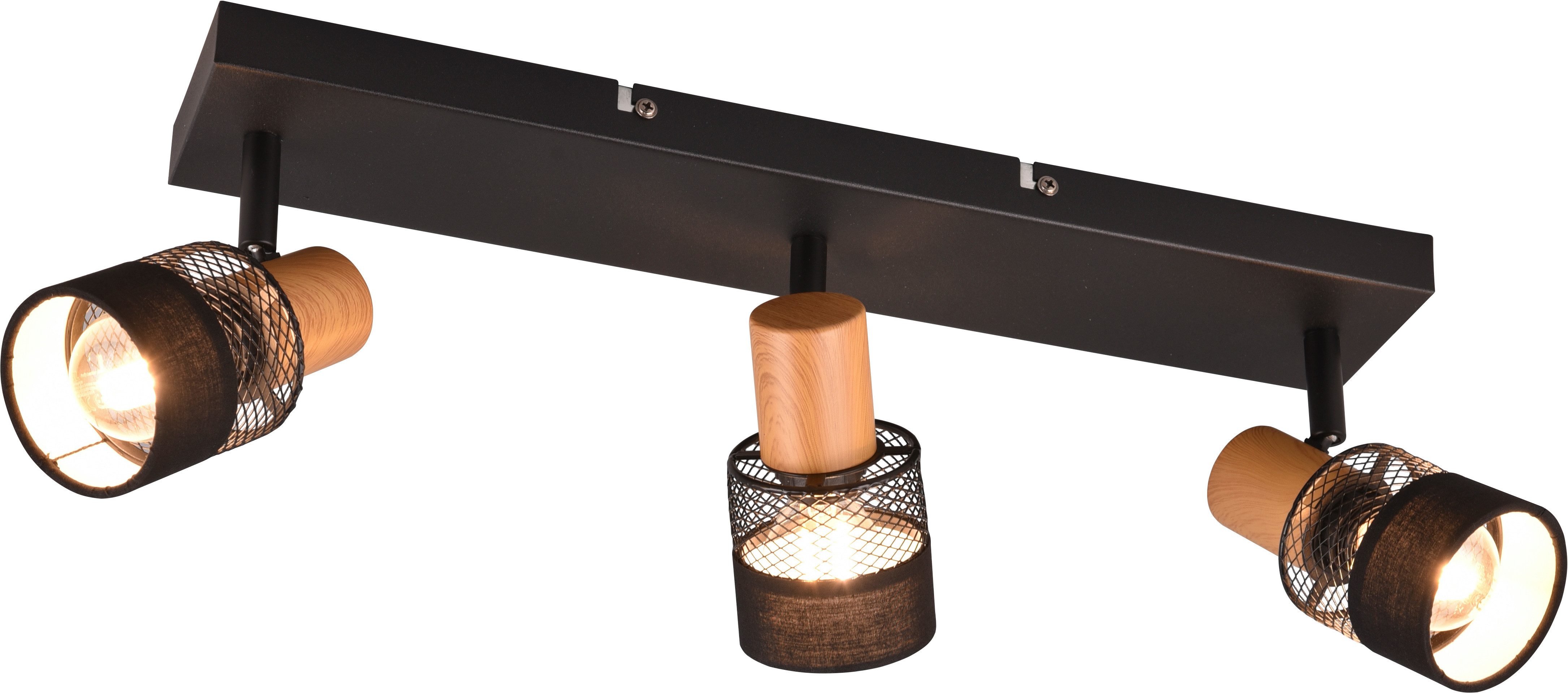 TRIO Leuchten Deckenstrahler NANDINI, Spot exkl E14 max 10W, flexibel drehbarer Spot, Leuchtmittel wechselbar, warmweiß - kaltweiß, Deckenspot mit Schirm aus Holz, Stoff und Metall, Ø7cm Schirm