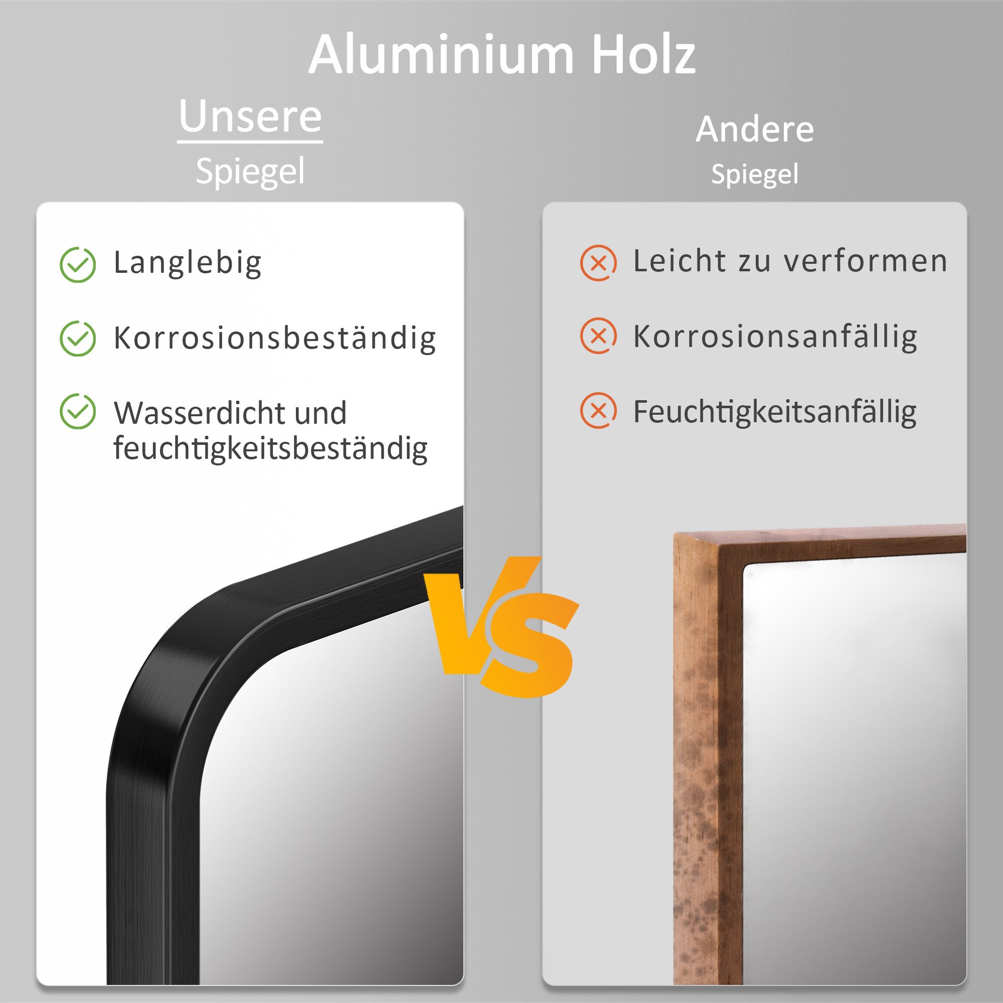 Hopibath Badspiegel mit Alurahmen Wandspiegel Schwarz (Rechteckig, 120x70,100x70,100x60,80x60,70x50,60x40cm), 5mm Glas, Explosionsgeschutz – Bild 5 von 5