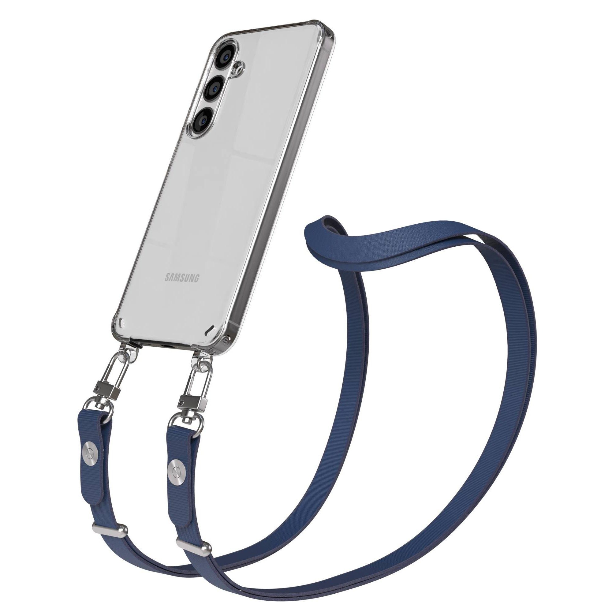 EAZY CASE Handykette für Samsung Galaxy S25 Plus / S24 Plus (MV: S24 Plus) Handyhülle Magne, Handykette in Dunkelblau mit Band und zusätzlichen 2x2 Connectoren