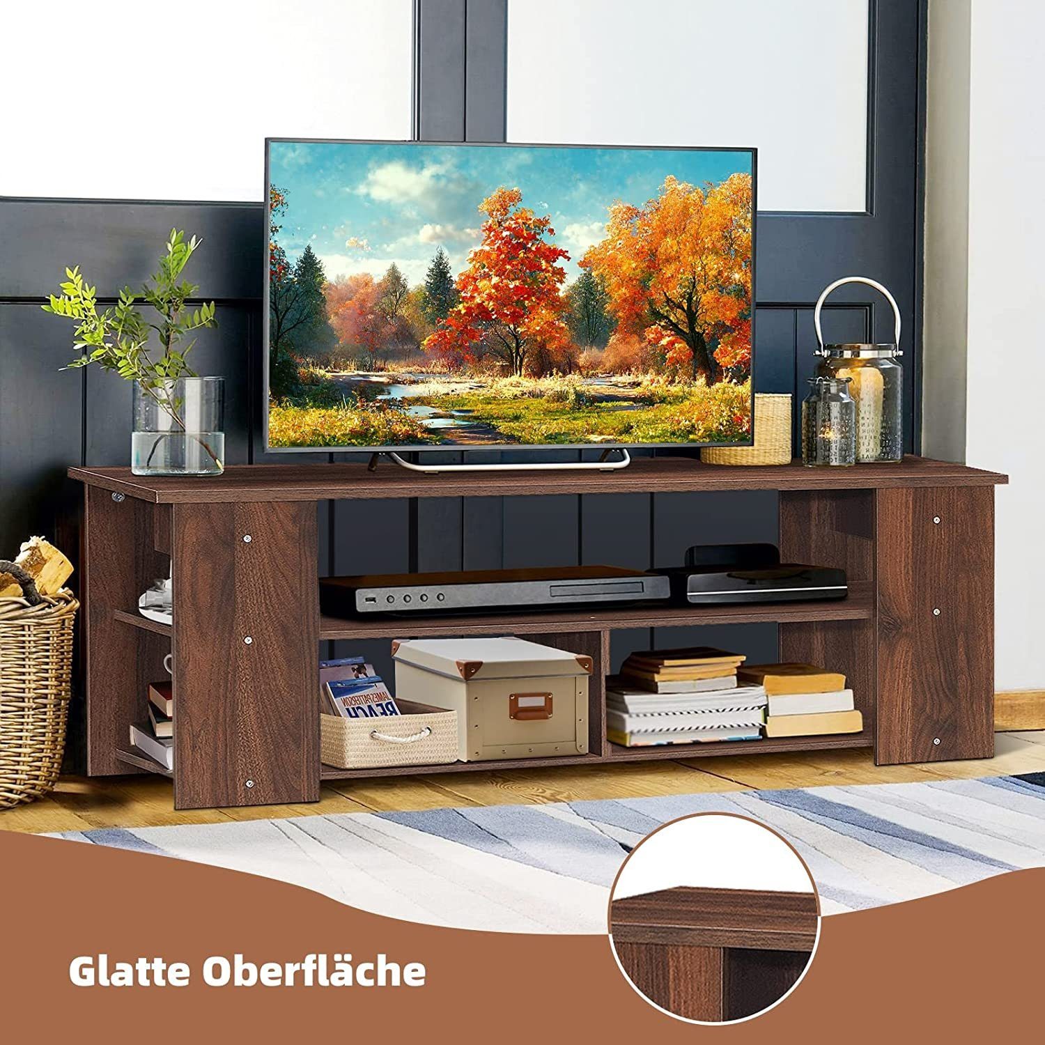 zu Holz Fernseher für Fernsehschrank TV-Schrank aus Kaffeebraun 50 Zoll KOMFOTTEU bis