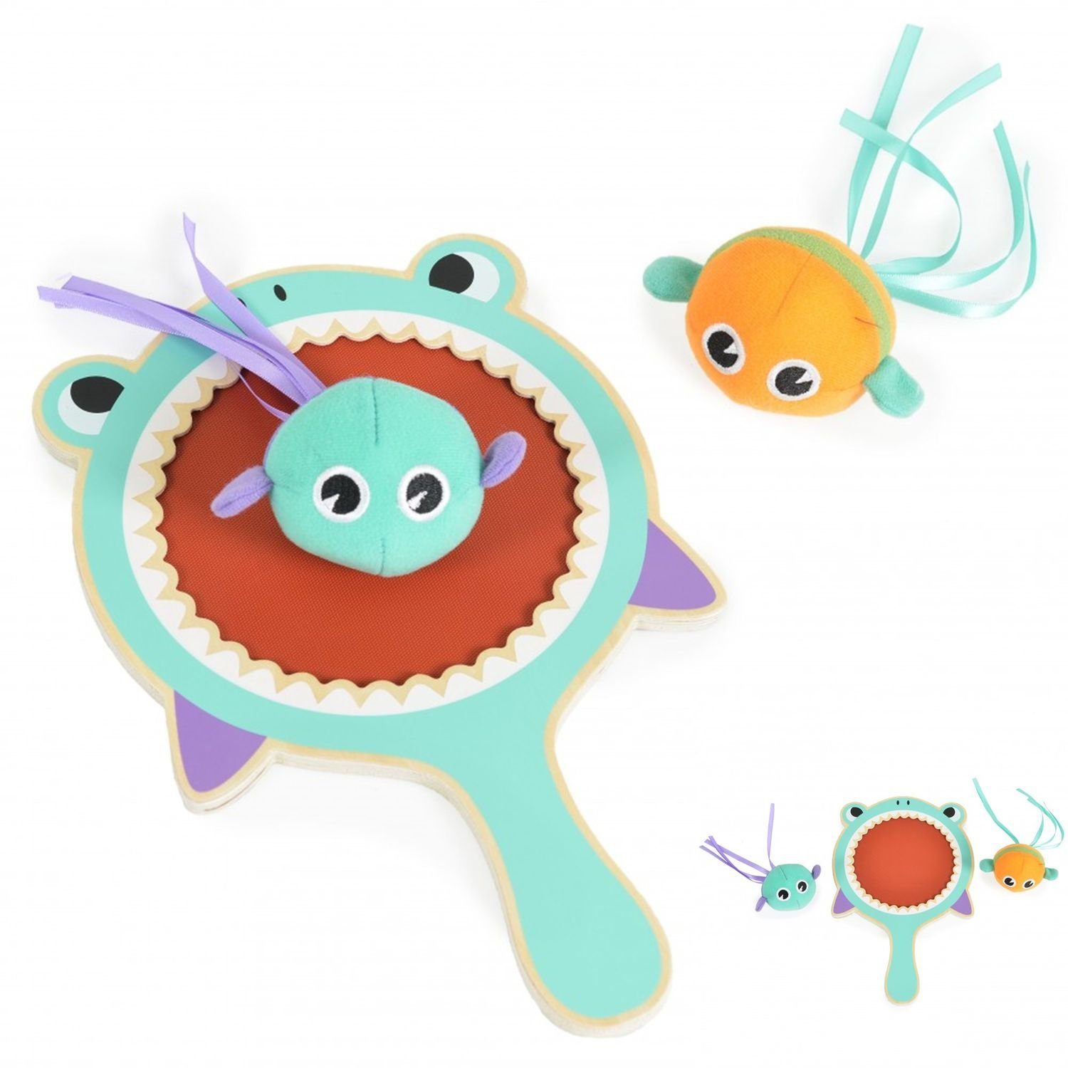 Tooky Toy Spielball Ballspiel TF981 Hai-Fangball, 1 Schläger 2 Bälle Wurfspiel ab 3 Jahre