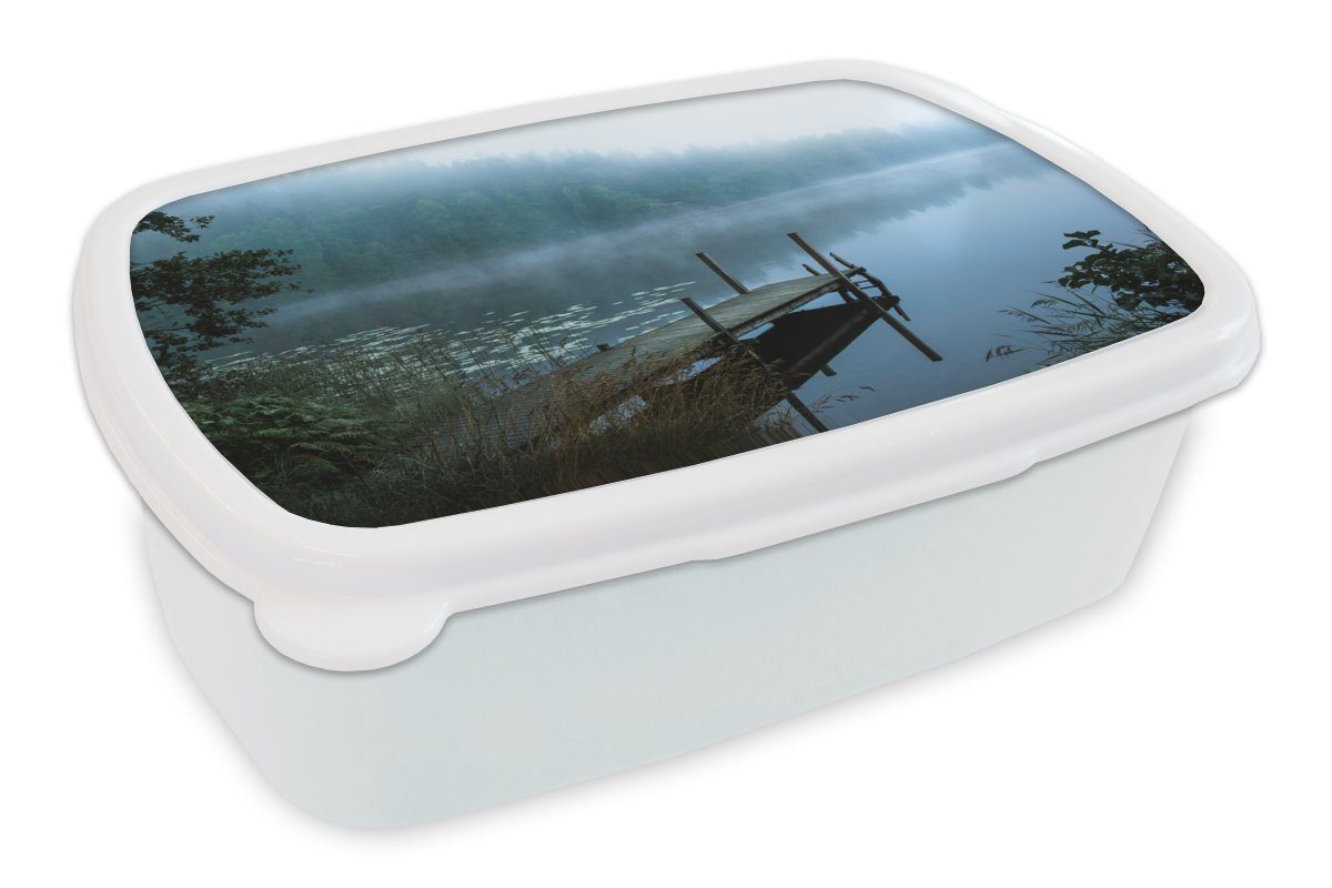 Brotdose, Natur Lunchbox Jungs Brotbox und für Kunststoff, - (2-tlg), Erwachsene, See für Kinder - Wald MuchoWow Mädchen weiß - und Nebel,