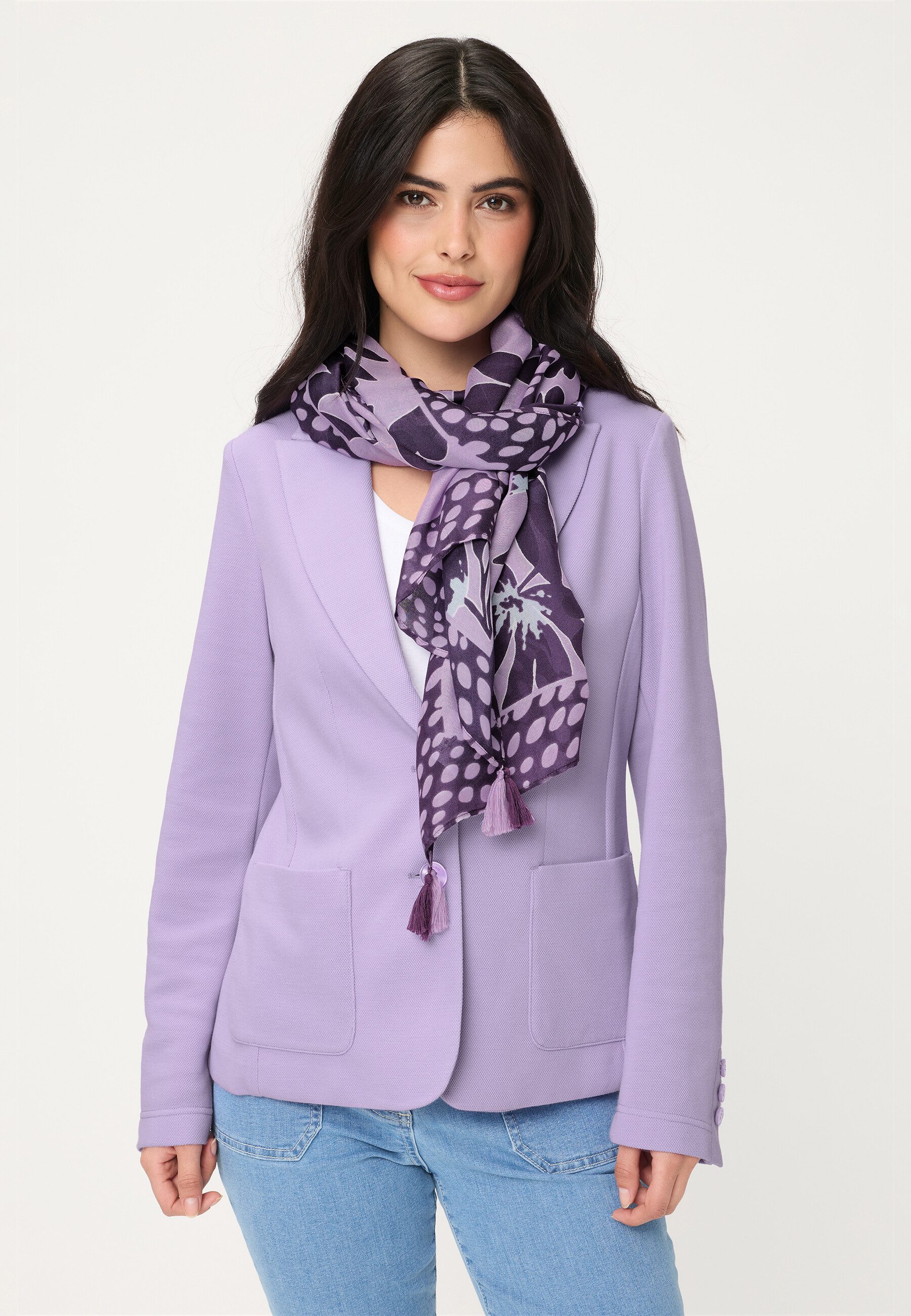 Olsen Modeschal mit Panneaux-Print und Quasten