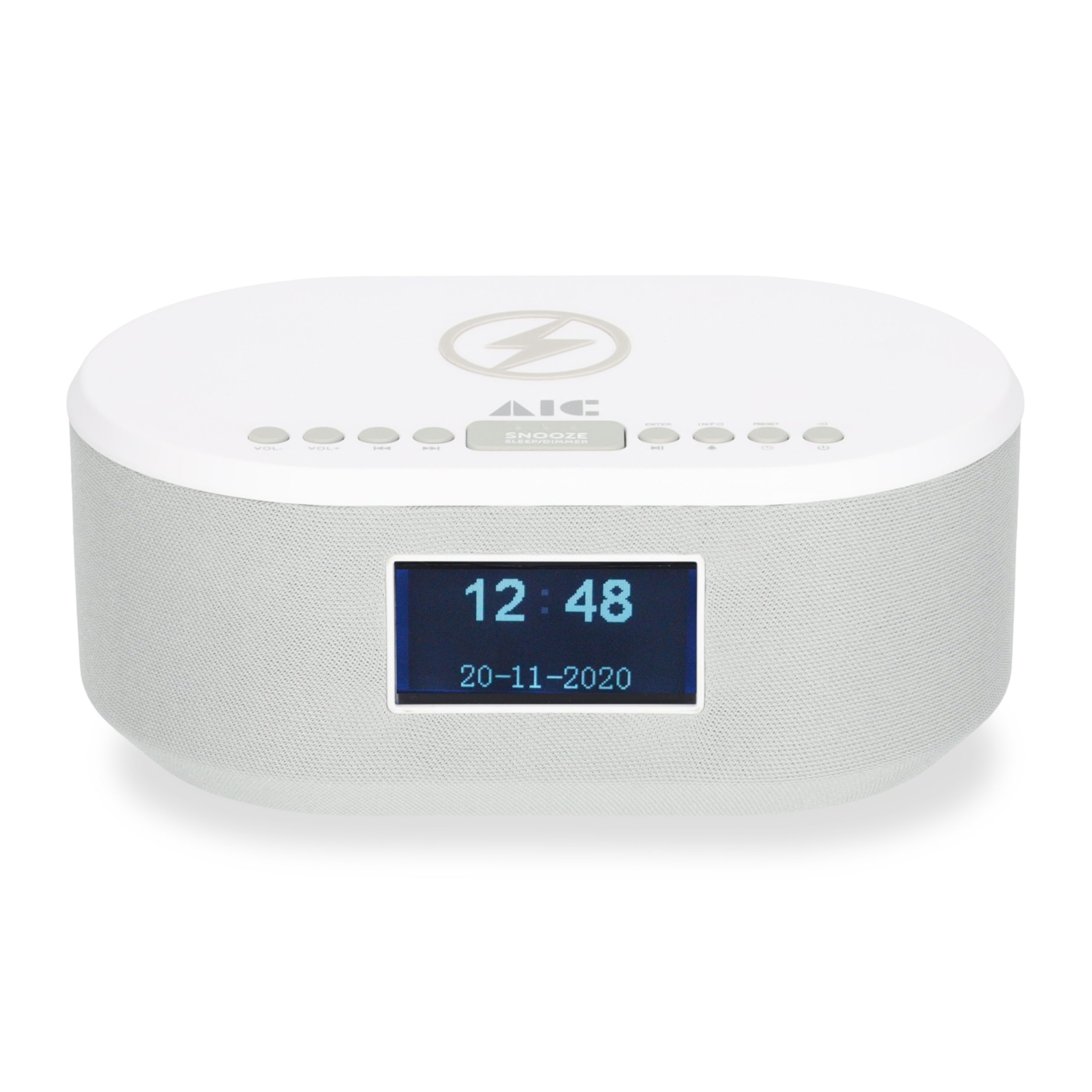 AIC AIC 18DAB Weiß Radio (Radiowecker DAB mit Ladefunktion Bluetooth QI Funktion USB Dual Alarm)