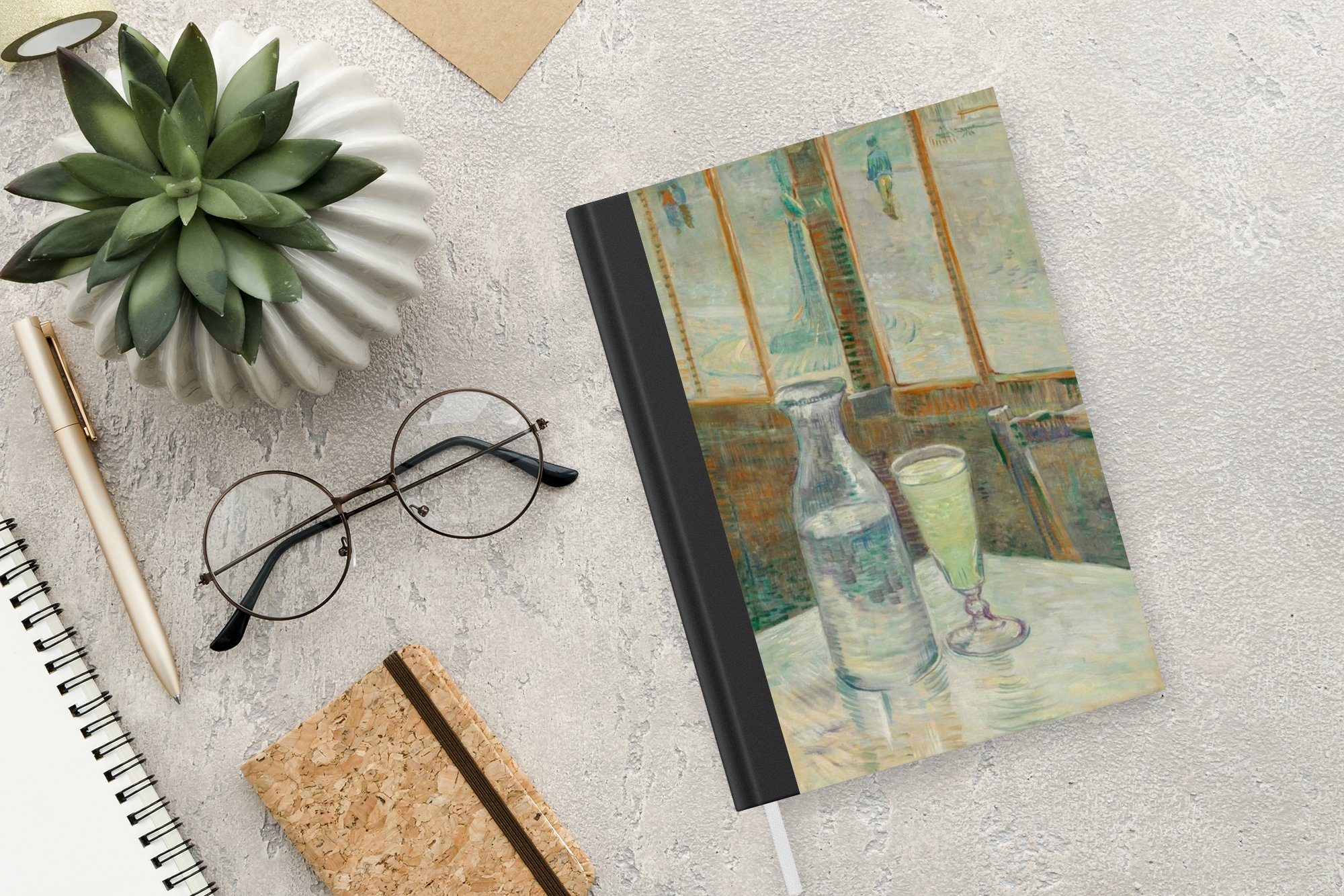 Merkzettel, - Vincent Notizbuch Tagebuch, Gogh, A5, Haushaltsbuch Notizheft, 98 Couchtisch van mit Journal, Seiten, MuchoWow Absinth