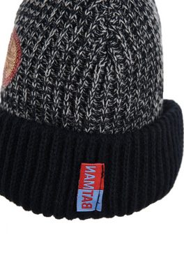 Batman Bommelmütze Spider-Man Strickmützte Winter-Mütze Bommel Logo aus Pailletten