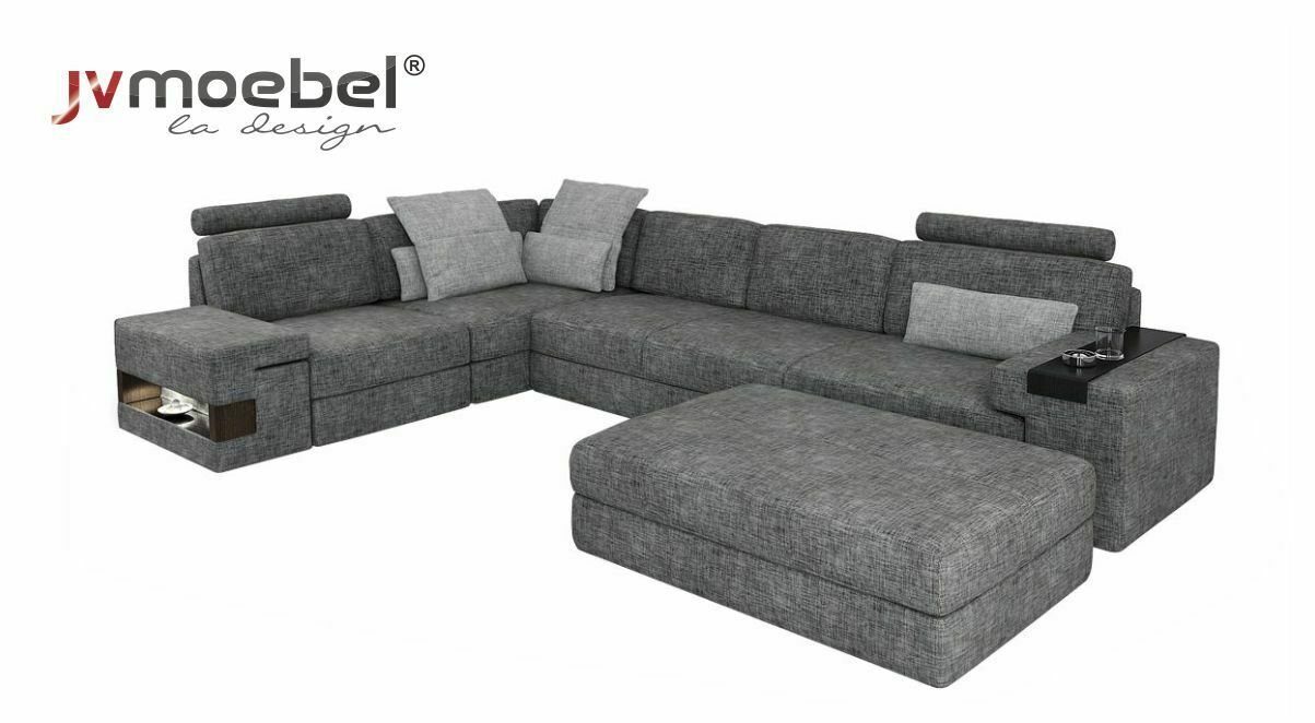 Couch Wohnzimmer Ecksofa, Ecksofa elegant modern Hocker L-Form Design JVmoebel