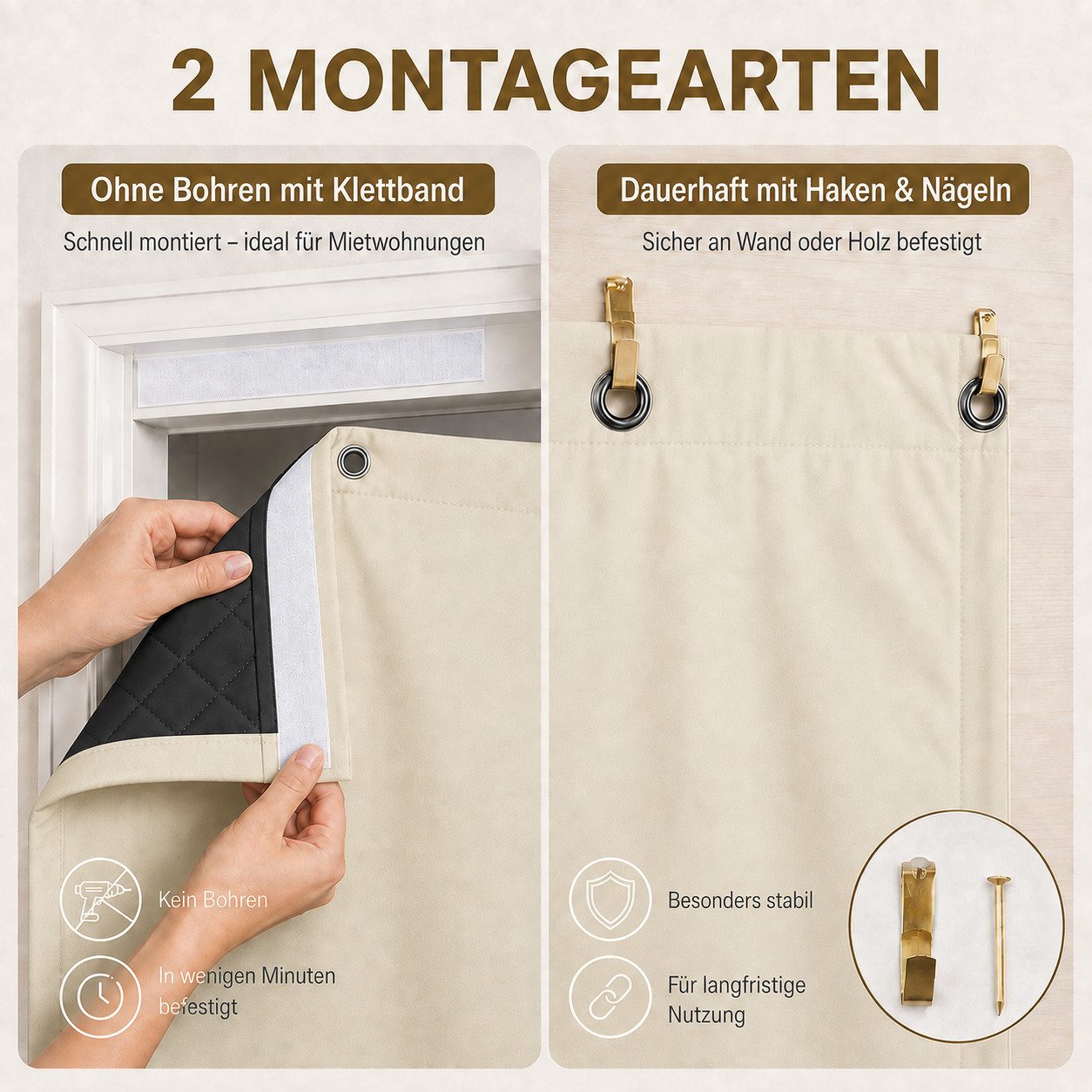LMaxhome Türvorhang Thermo-Türvorhang 420 g/m², 3-lagig mit Klettband, Ösen und Haken (1 St), Kälteschutzvorhang windstabil & schalldämpfend für Haus und Garage – Bild 5 von 5