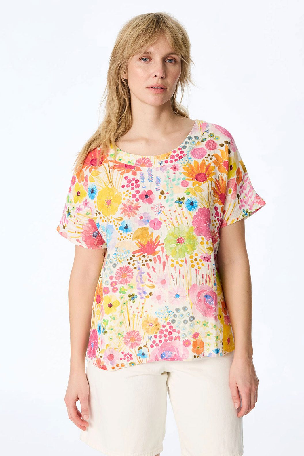 Himalaya Clothing Langarmbluse Leinenbluse mit farbenfrohem Wiesen-Print - sunflower field / XL