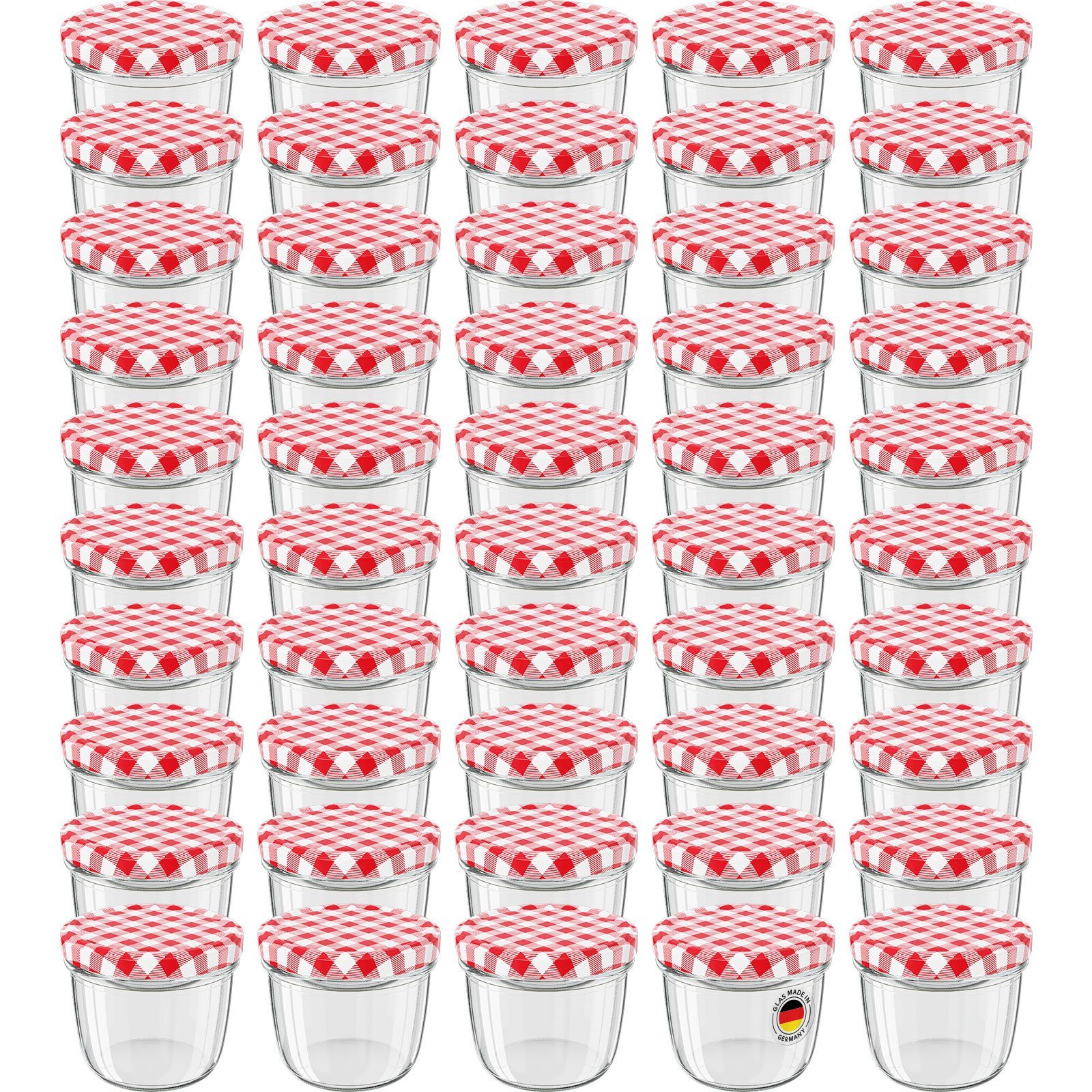 Wellgro Vorratsglas Einmachgläser Schraubdeckel rot kariert - 230 ml, (50-tlg)