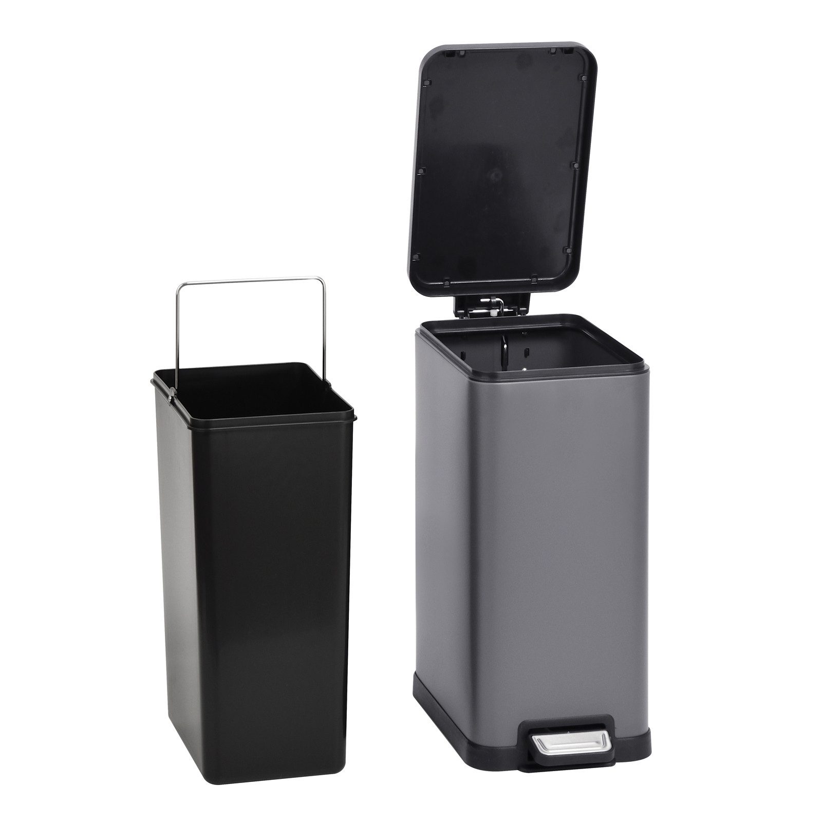 SVITA Mülleimer STM15, Treteimer, Kosmetikeimer, 15L, Stahl pulverbeschichtet, Grau