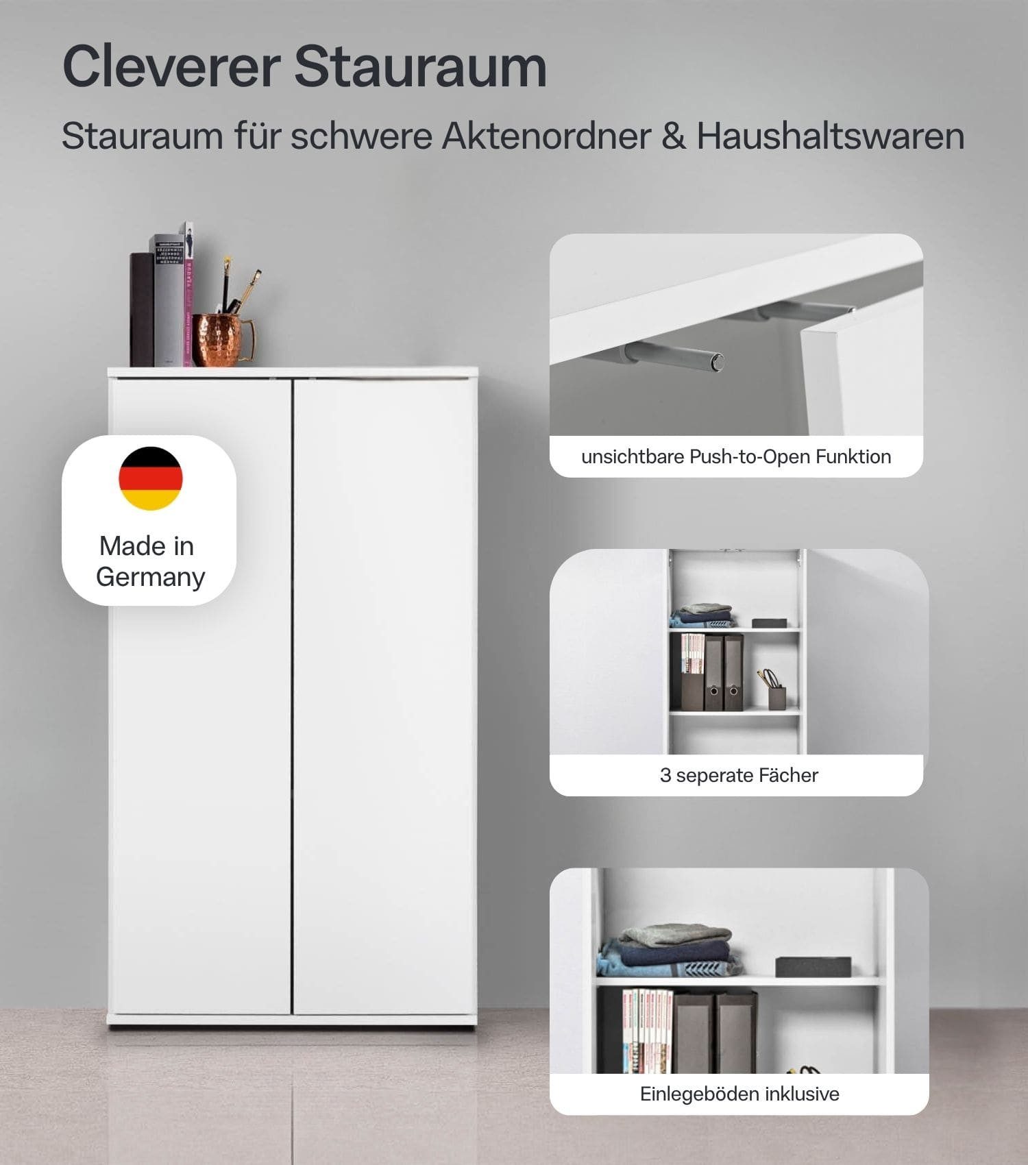 mokebo Mehrzweckschrank Der Schlanke (60x110 cm, mit 2 Einlegeböden) Made in Germany, Aktenschrank, Büroschrank, Schuhschrank in Weiß
