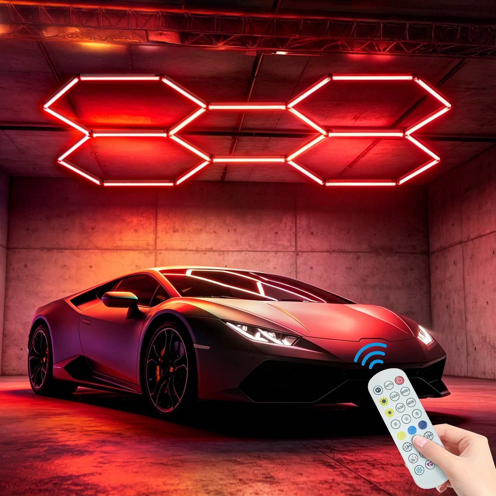 Rutaqian Dekolicht RGB Hexagon LED Beleuchtung Garage, 24-teilig, 240W, Musik-Sync, 26.400 Lumen, 16 Mio. Farben, 6500K, Musikmodus & App-Steuerung