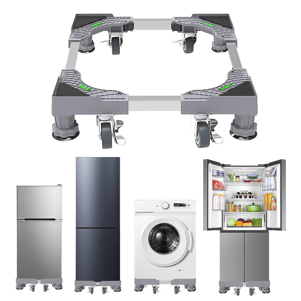PFCTART Waschmaschinenuntergestell Waschmaschine Untergestell mit Rollen – 300 kg, verstellbar, Zubehör für Waschmaschine, Kühlschrank & Trockner – Inkl. einstellbarer Füße, Geräte Sockel mit Bremsrollen & Vibrationsschutz, Mobile Waschmaschine