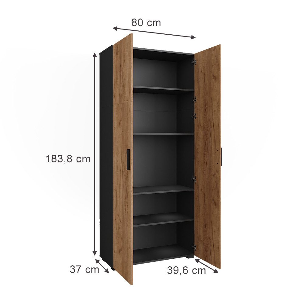 Vicco Aktenschrank Frank, Anthrazit/Goldkraft Eiche, 80 günstig online kaufen