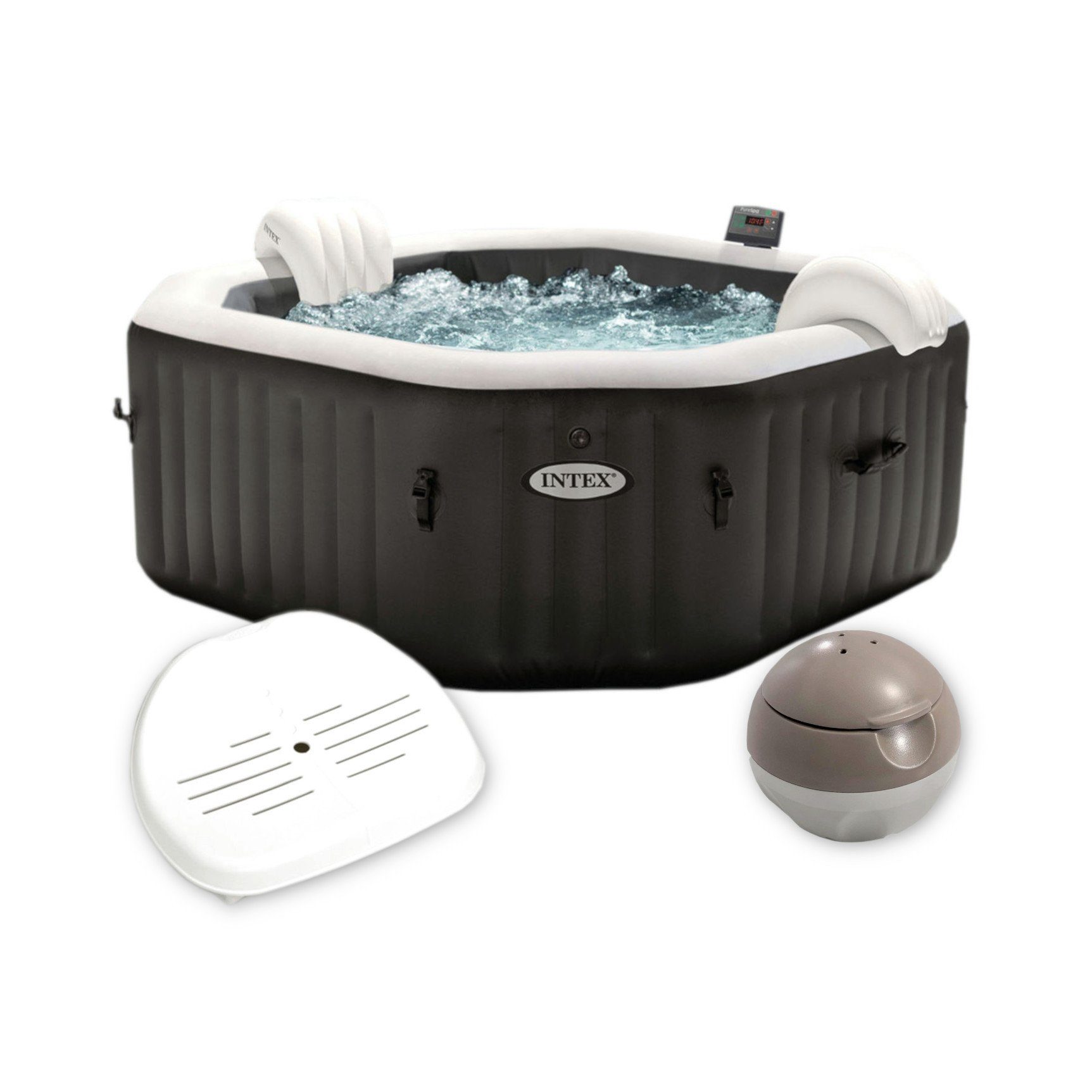 Intex Planschbecken Intex Pool PureSPA Jet + Bubble Deluxe octagon onyx black 218/168x71cm