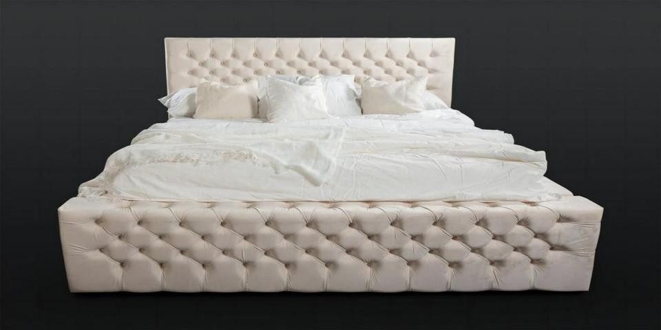 JVmoebel Polsterbett Chesterfield Doppelbett in Beige Leder Samt Stoff (1-tlg., Bett), Made in Europa