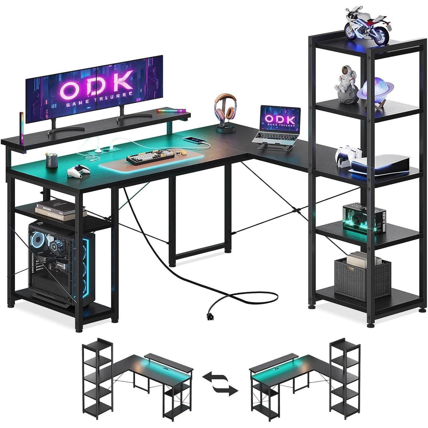 LuxusKollektion Gamingtisch Gaming Schreibtisch LED 137x140cm Eckschreibtisch L-Form Reversibel