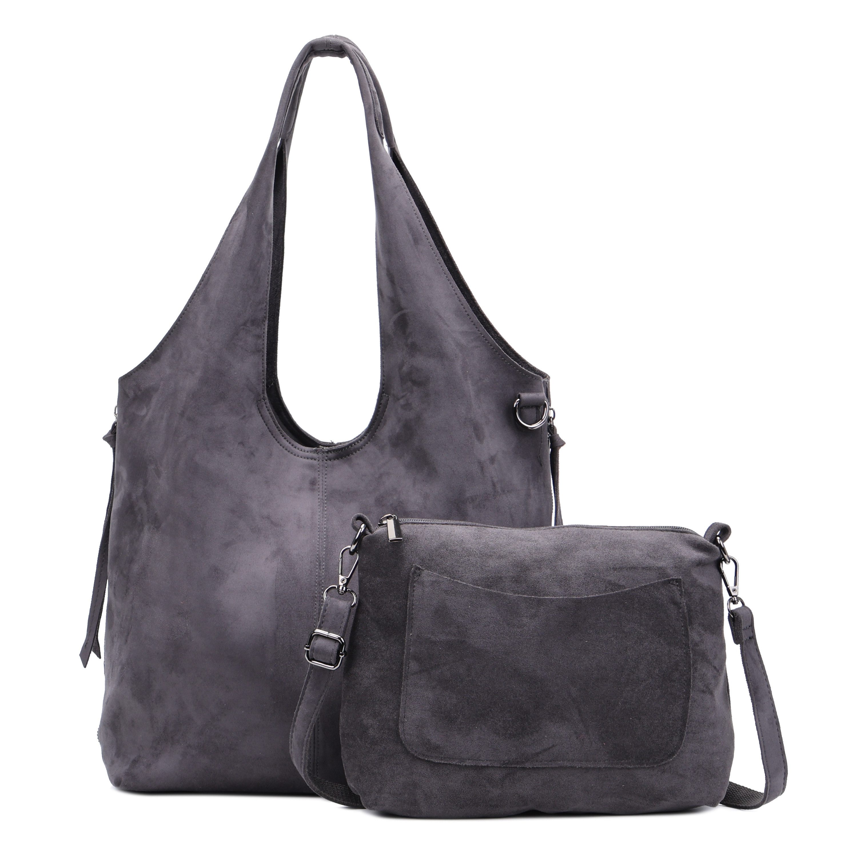 MIRROSI Shopper Damen Hobo bag 2-in-1 Set Wildleder-Optik aus Polyester (mit kleiner Umhängetasche & Reißverschluss, ca. 36 x 17 x 29 cm), Neue Kollektion Herbst/Winter 2026
