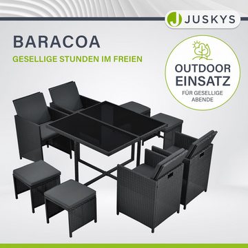 Juskys Garten-Essgruppe Baracoa, (Sitzgruppe), Polyrattan Gartenmöbel Set 9 teilig aus wetterfestem Material