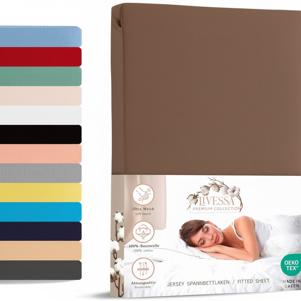 livessa Spannbettlaken Jersey Spannbettlaken Bettlaken Spannbetttuch Baumwolle Rundumgummi, Jersey, Gummizug: Rundumgummizug, In 9 Größen und vielen Farben erhältlich aus 100% Baumwolle