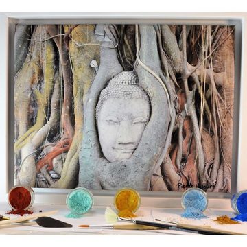 Asien LifeStyle Kunstdruck Buddha Bild limitierter Druck auf Leinwand, koloriert