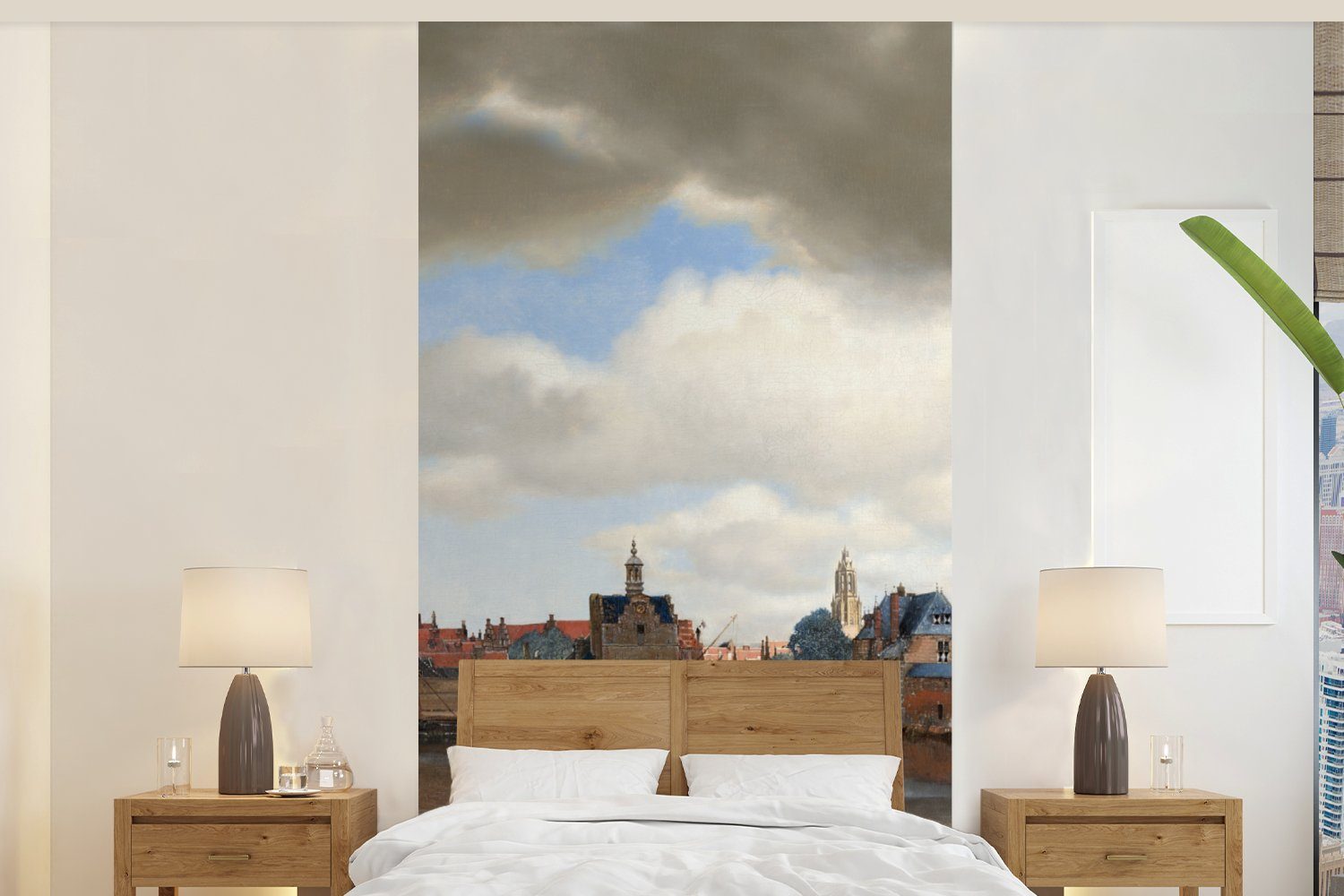 MuchoWow Fototapete Ansicht von Delft - Gemälde von Johannes Vermeer, Matt, bedruckt, (2 St), Vliestapete für Wohnzimmer Schlafzimmer Küche, Fototapete