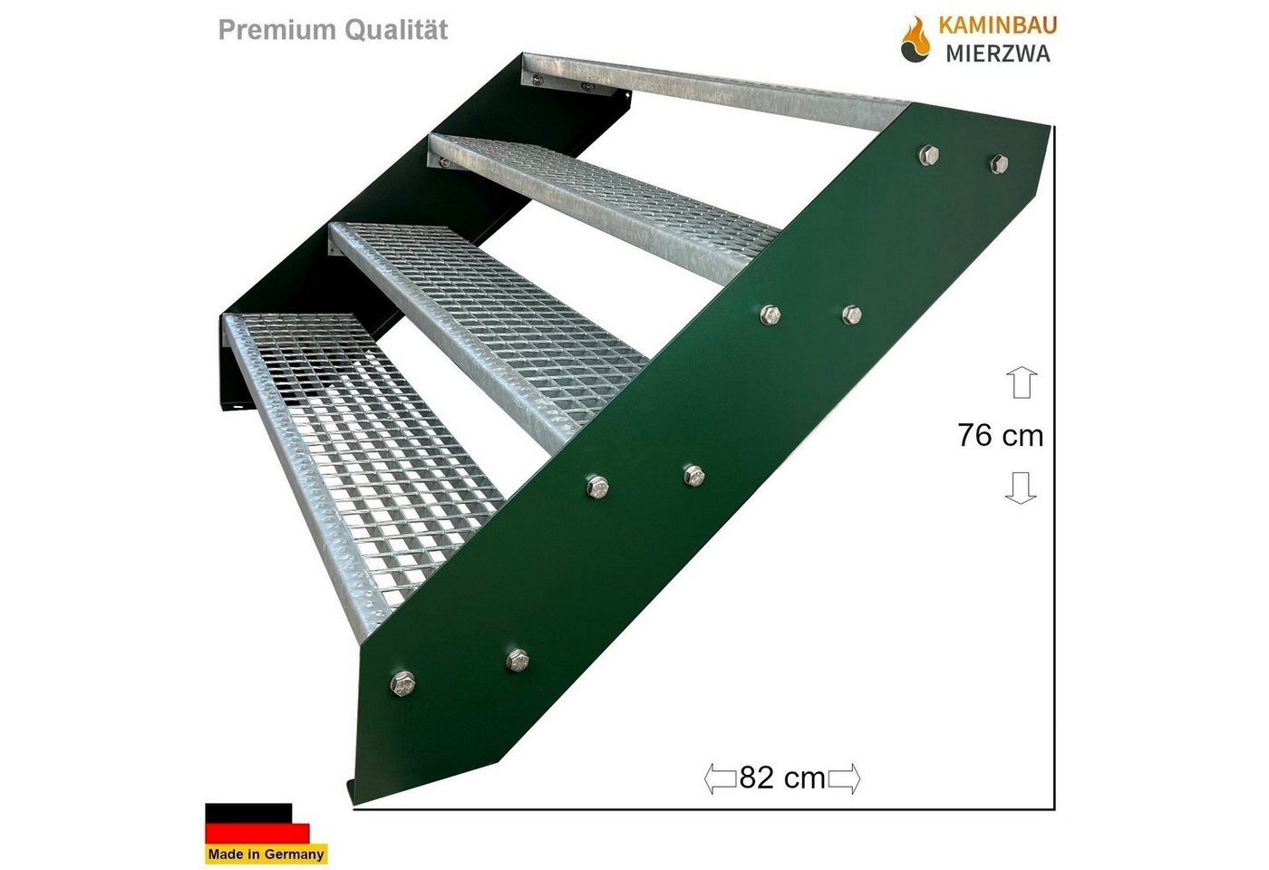 Thumbnail - Kaminbau Mierzwa Außentreppe Premium Treppe Grün Höhe Verstellbar, für Geschosshöhen bis 76 cm, Stufen Gitterroststufen ...